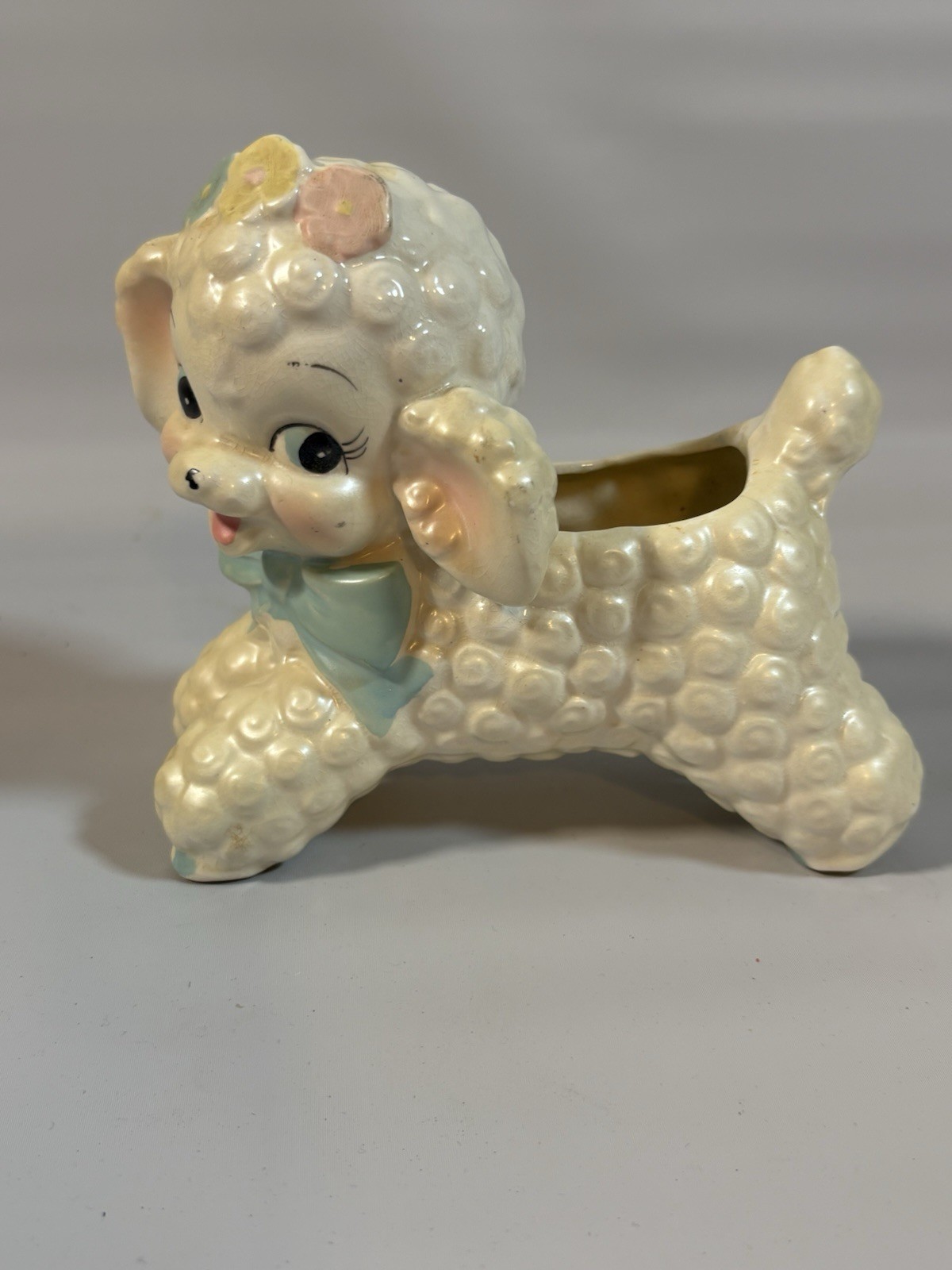 Vintage MCM Shiney Lacquer Playful Ceramic Sheep Lamb Planter Vintage MCM Shiney Lacquer Playful Ceramic Sheep Lamb Planter