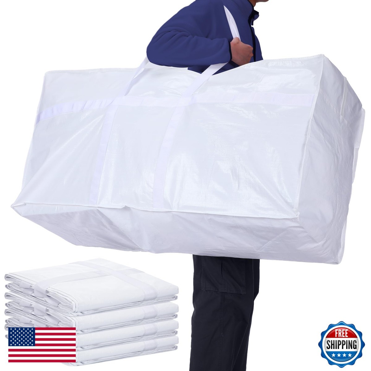 Windyun 4 Pack 57 Gallon Extra Large Moving Storage Bags White