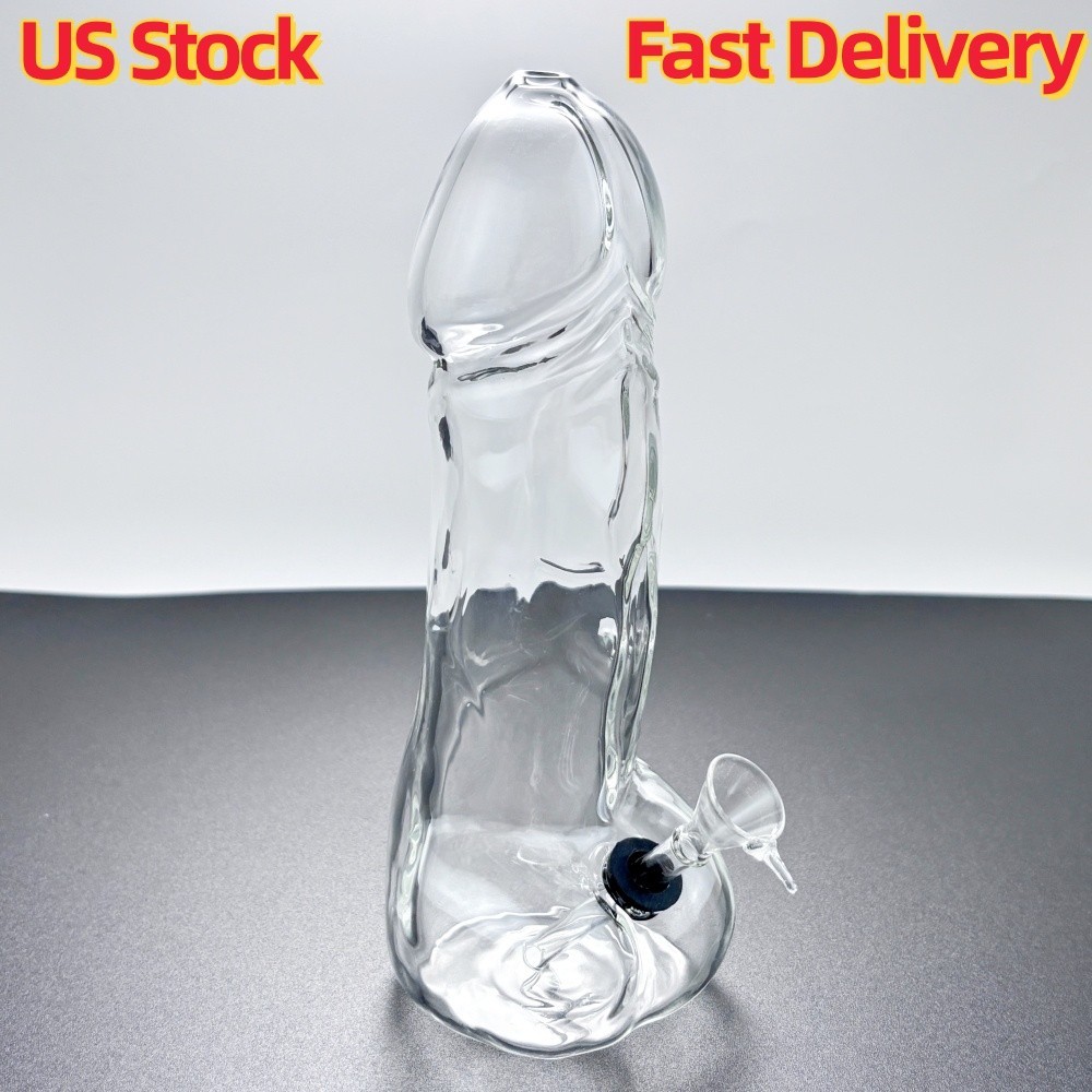 Lifelike Clear 8'' Male Penis Glass Bong Water Pipe with Carb Hole USA Shipped