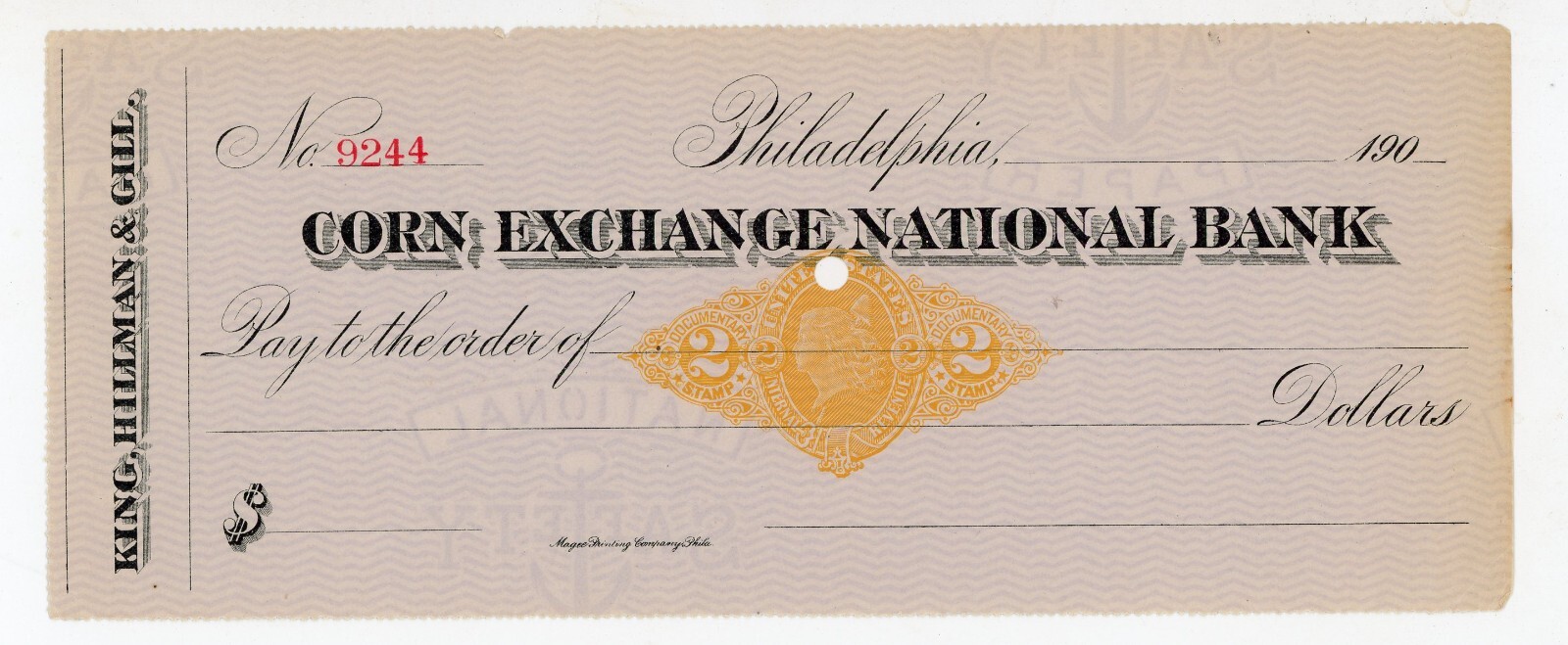 Antique 1900s Corn Exchange National Bank Check Blank Philadelphia PA  Rare