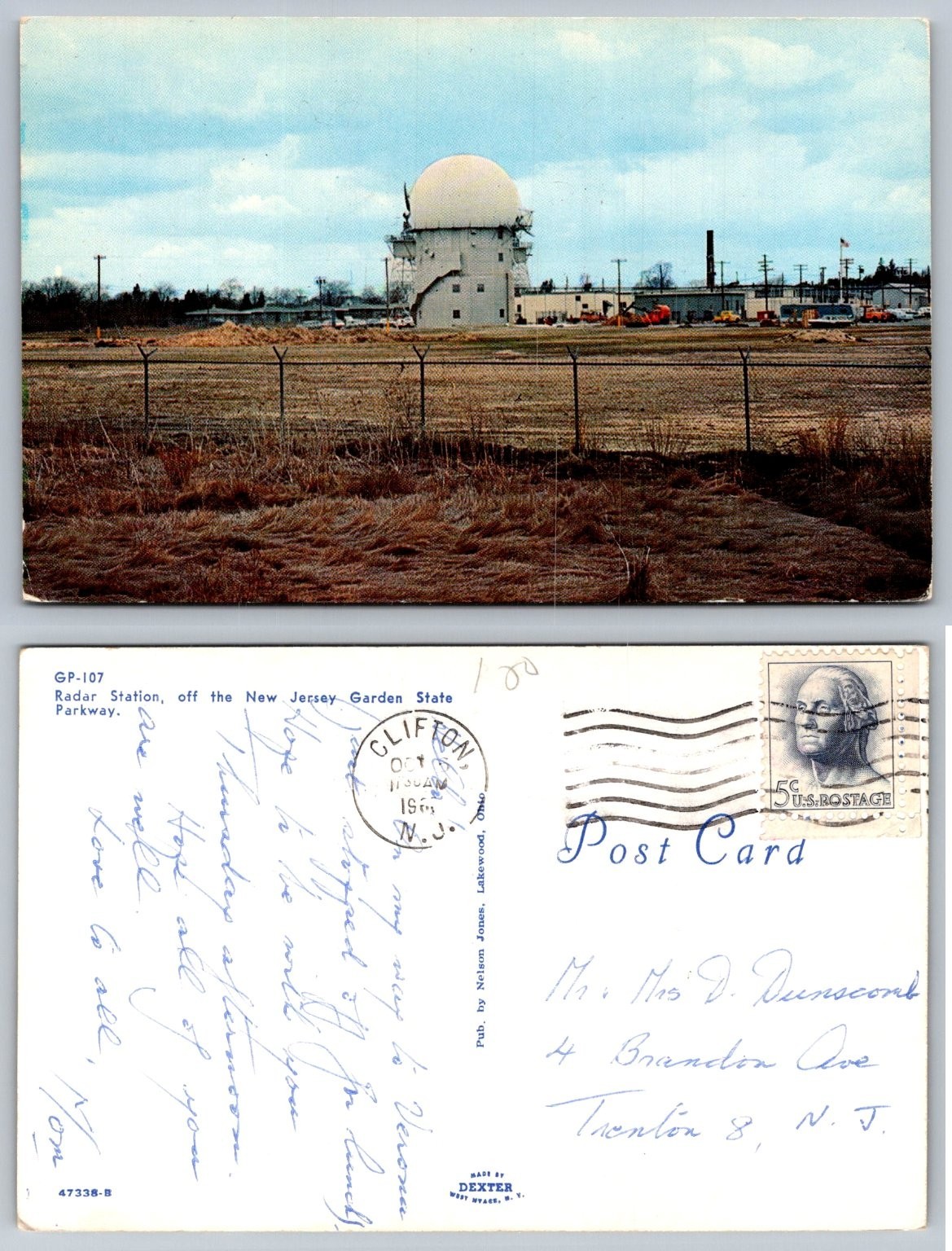 Vintage Radar Station Postcard Clifton New Jersey Garden State Parkway 1964 Vintage Radar Station Postcard Clifton New Jersey Garden State Parkway 1964