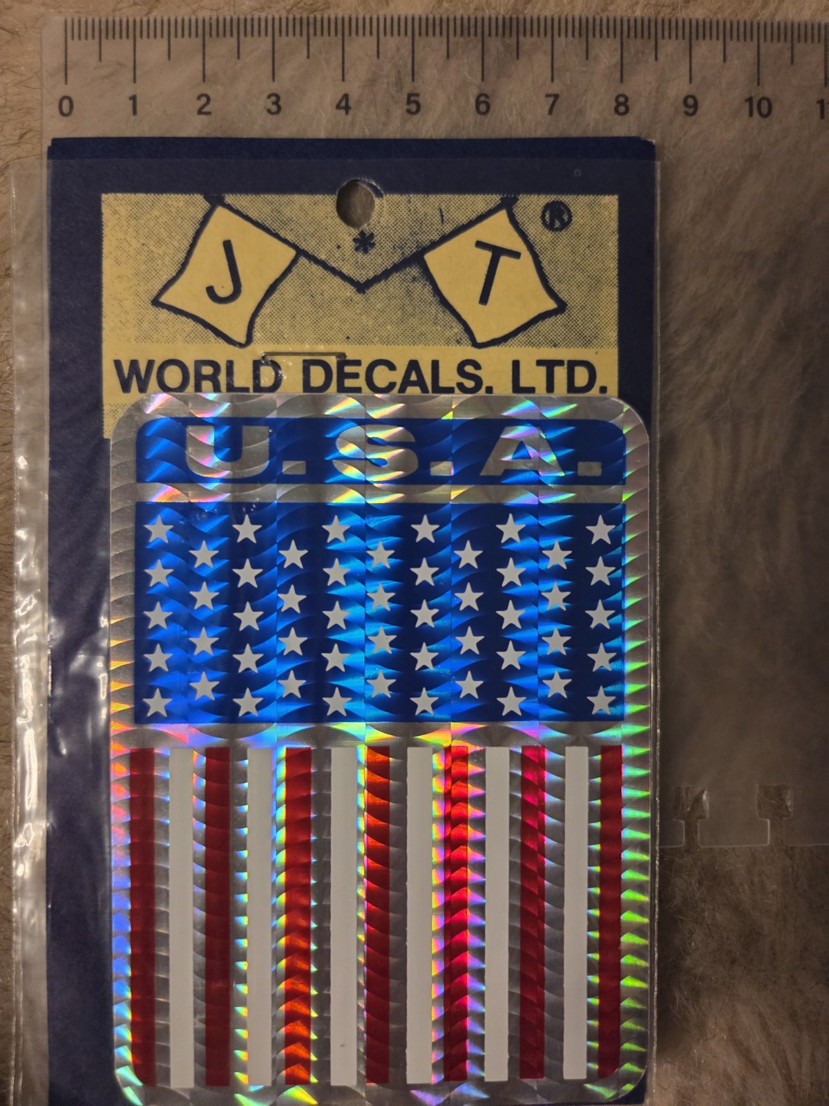 Vintage USA Flag Holographic Sticker Original Box 80s Prism Decal Americana