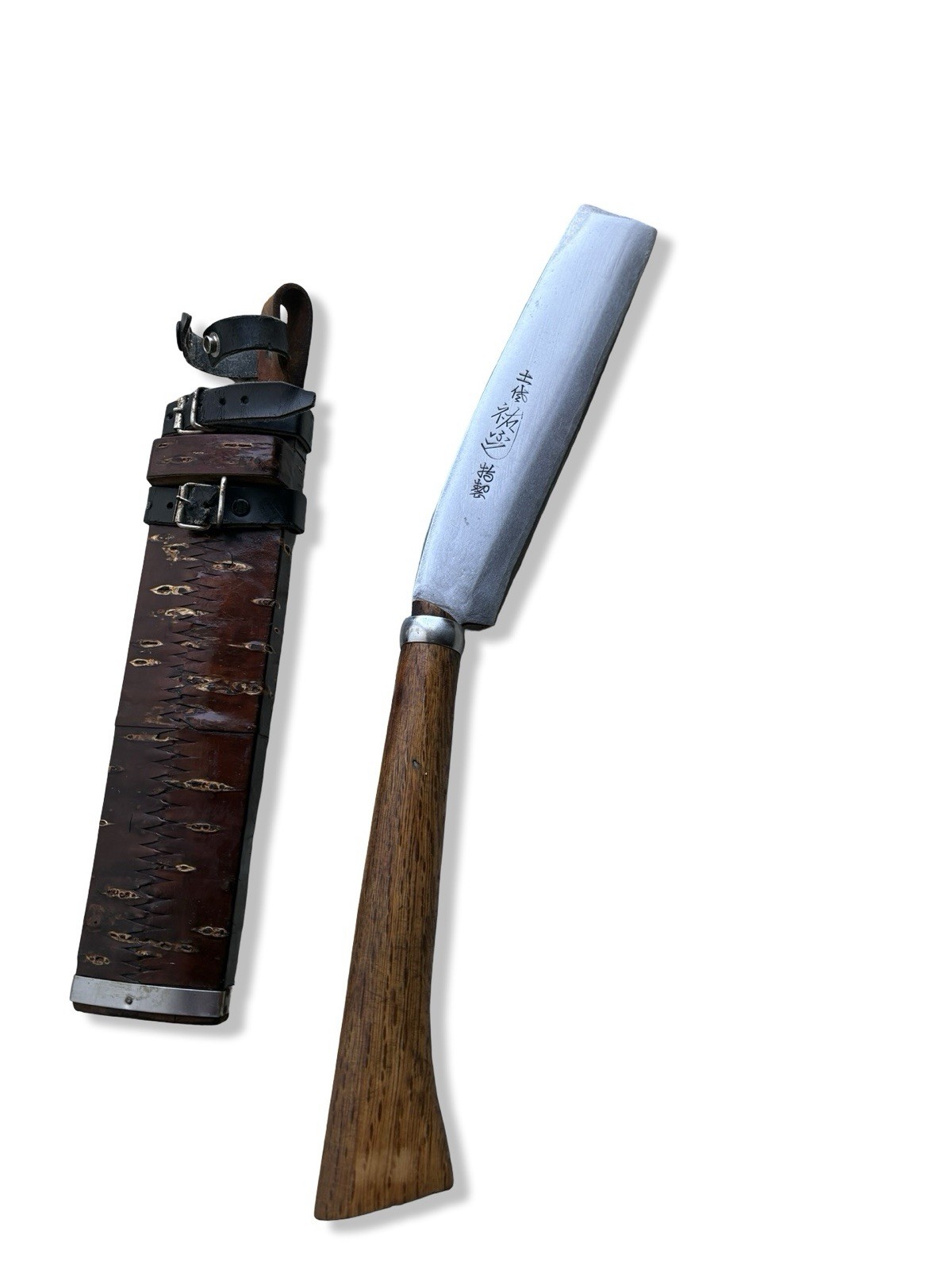 Antique Japanese Tosa Nata Hatchet Machete Cleaver Knife W/ Wood Sheath Scabbard