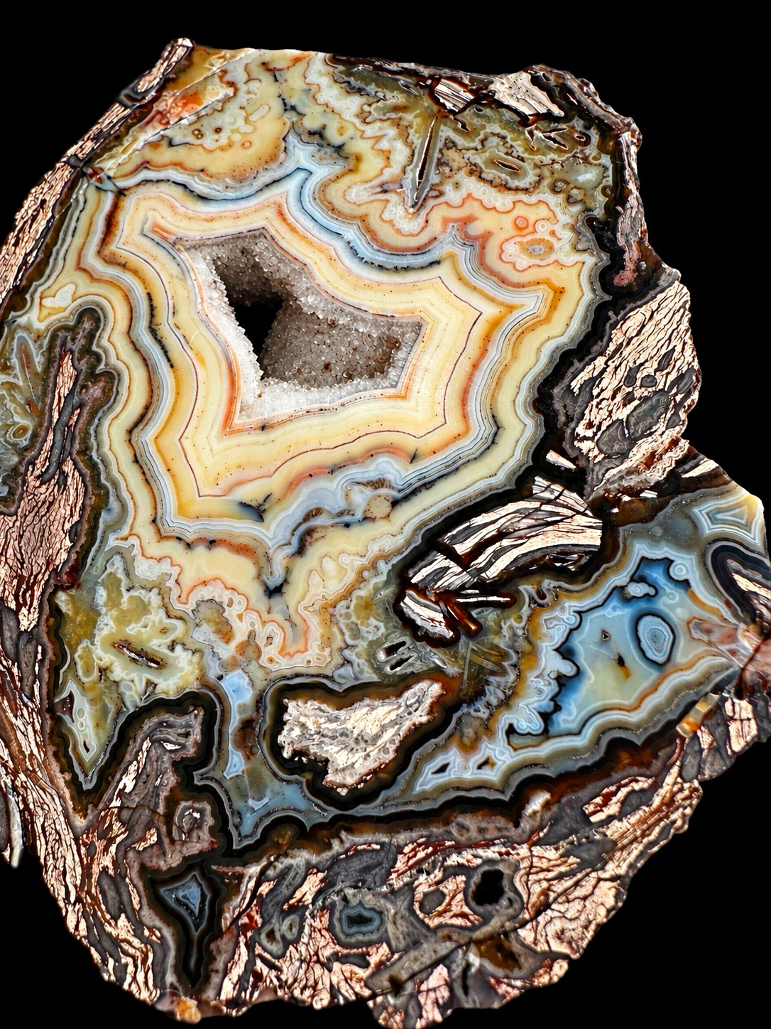 Large Turkish Flow Agate in Rhyolite – Polished Display Specimen – Druzy Vug