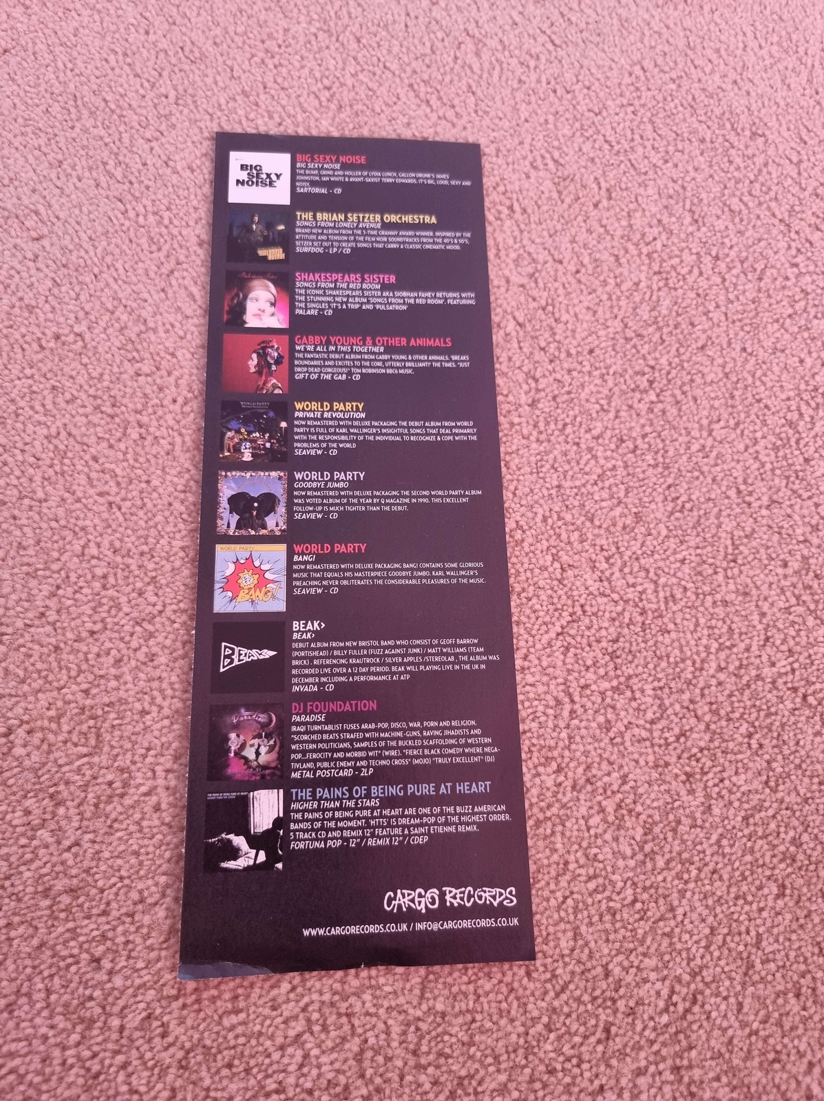 TNEWL7 ADVERT 11X4 CARGO RECORDS: SHAKESPEARS SISTER, DJ FOUNDATION