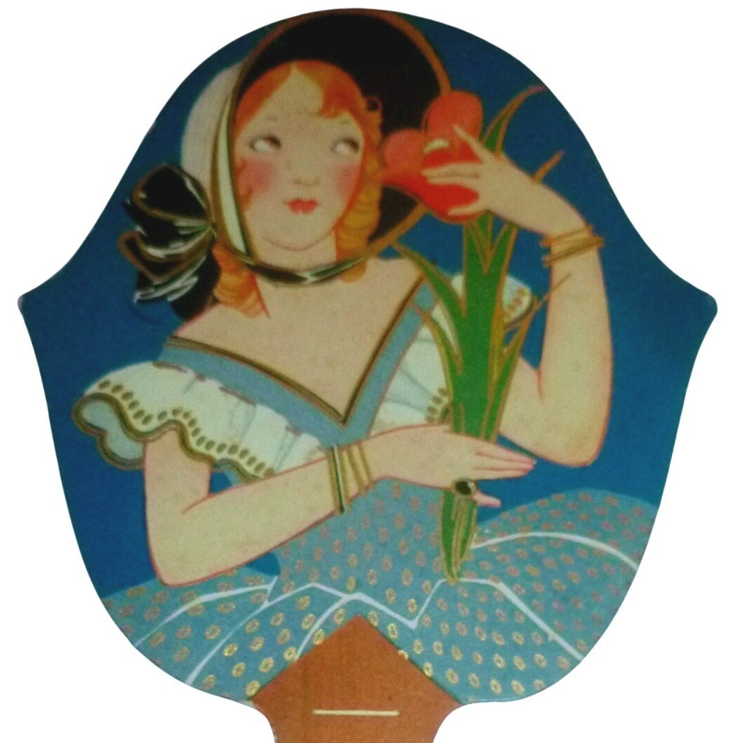 Vintage Art Deco Flapper Girl Die Cut Bridge Score Card Hand Fan Shape 1920s Vintage Art Deco Flapper Girl Die Cut Bridge Score Card Hand Fan Shape 1920s