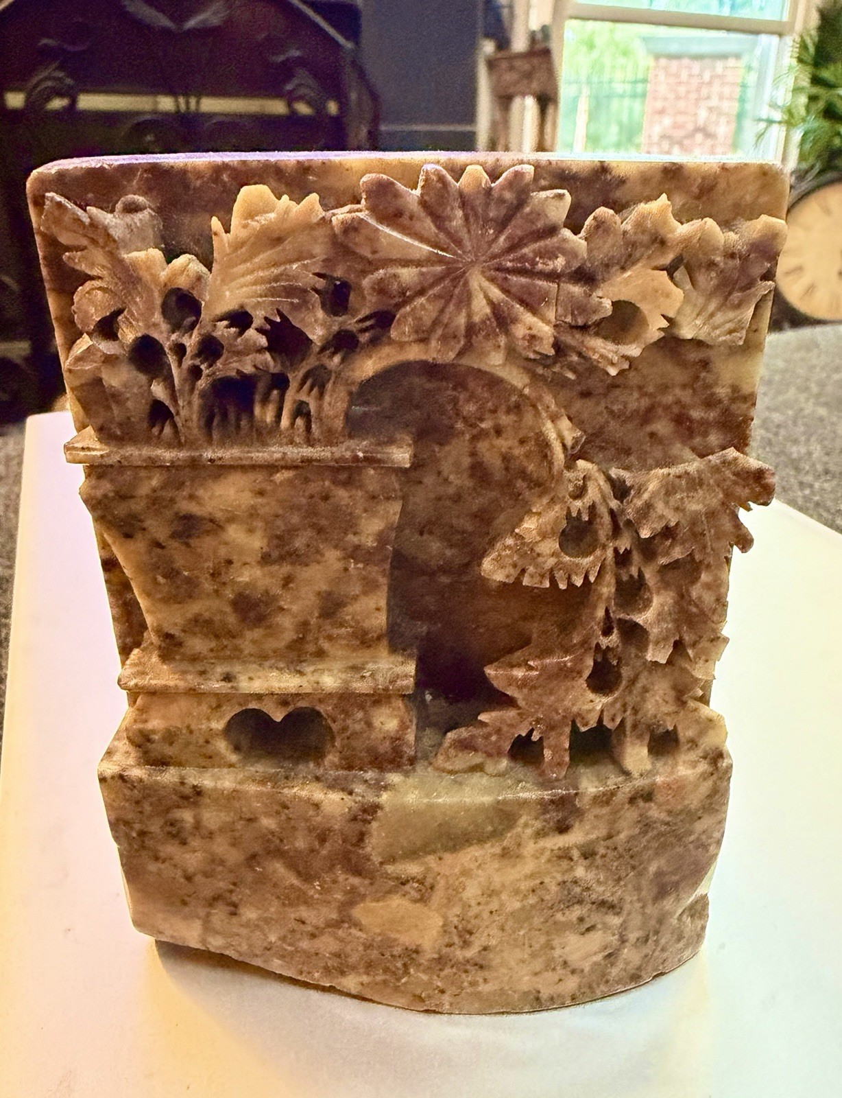 Vintage Hand Carved Chinese Soapstone Carving fFowers Leaves fForal design . Vintage Hand Carved Chinese Soapstone Carving fFowers Leaves fForal design .