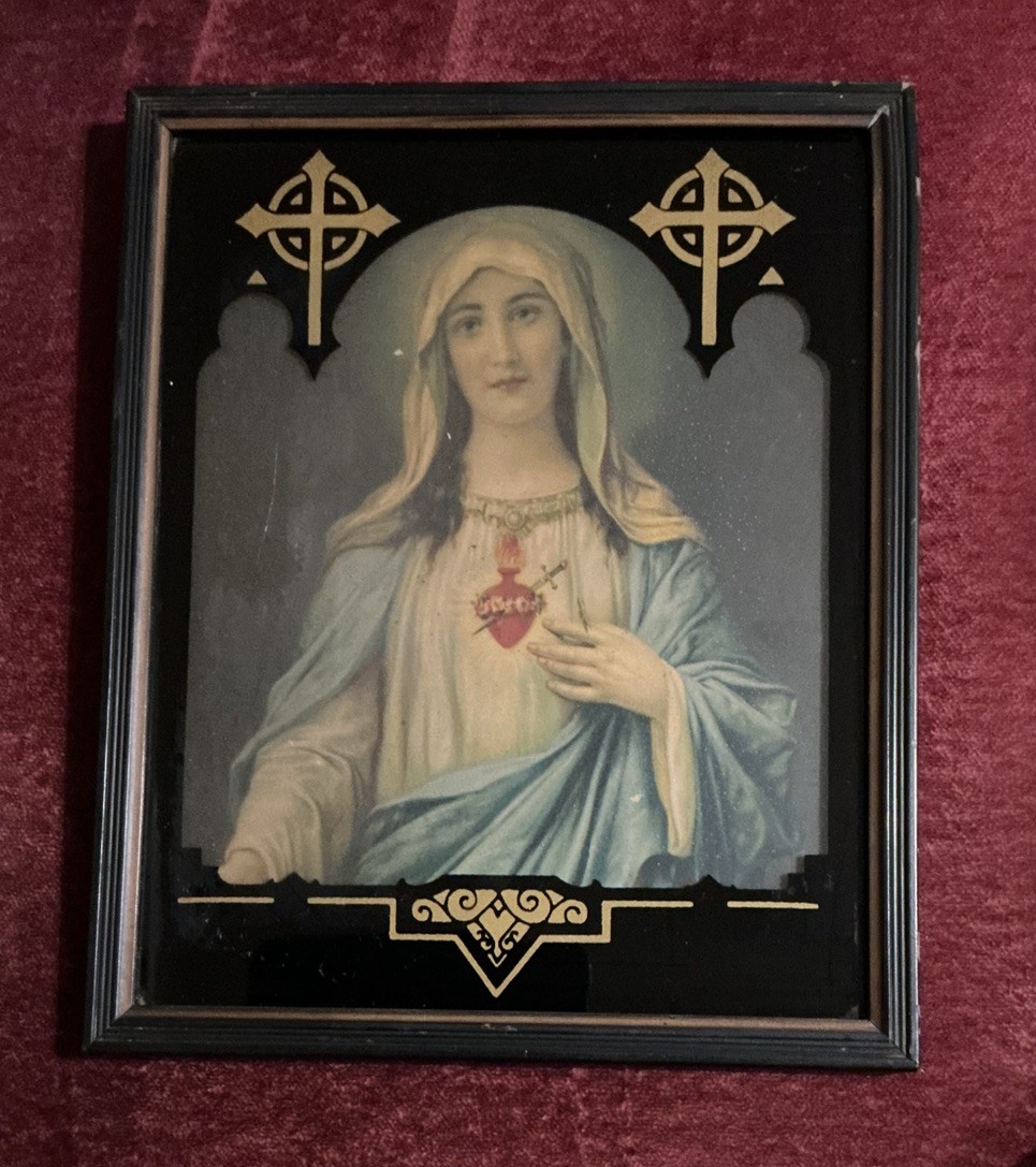 Art Deco Reverse Painted Picture Frame Glass Immaculate Heart Of Mary 1920s 30s Art Deco Reverse Painted Picture Frame Glass Immaculate Heart Of Mary 1920s 30s