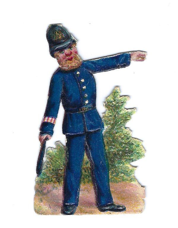 1888 Chromo decoupis, VictoriaN BOBBY POLICE CLUB, Antique Die-Cut Scrap, 2 1888 Chromo decoupis, VictoriaN BOBBY POLICE CLUB, Antique Die-Cut Scrap, 2