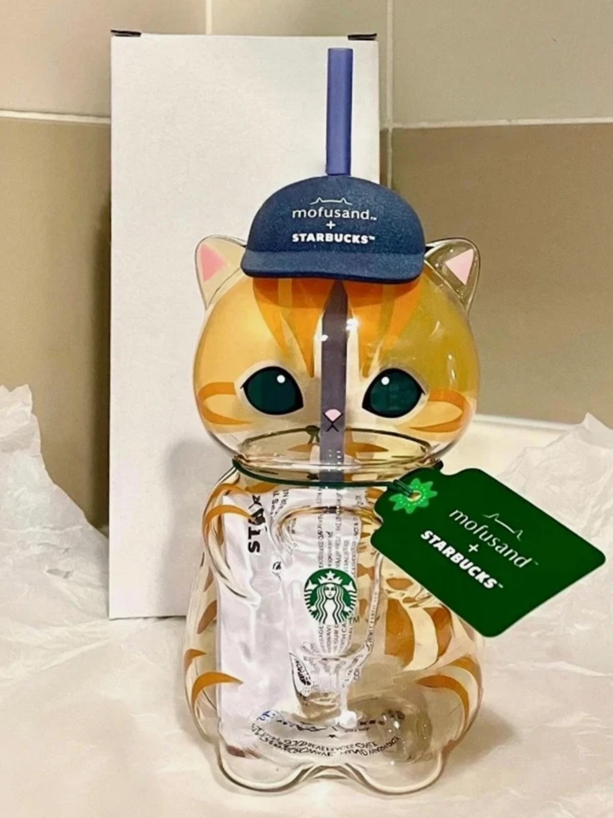Starbucks Singapore x Mofusand Collection Cat Shaped Glass Cup Orange Tabby New Starbucks Singapore x Mofusand Collection Cat Shaped Glass Cup Orange Tabby New