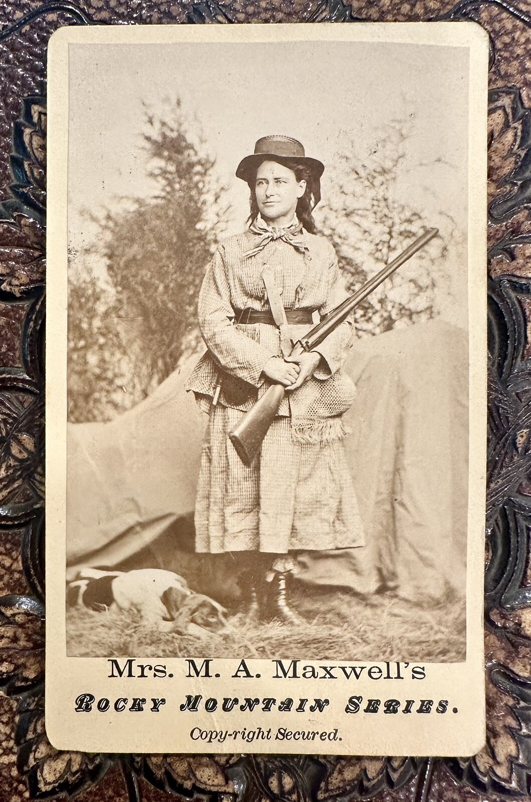 Rare CDV Photo Martha MAXWELL Colorado Naturalist Hunter Taxidermist Rifle Dog