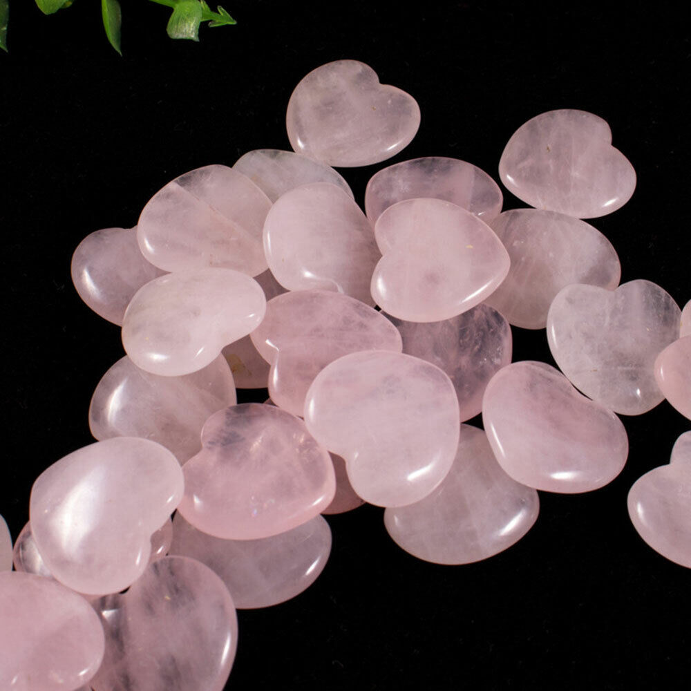 10/30/50PC Pink Rose Quartz Natural Crystal Carved Heart Healing Gemstone Lots