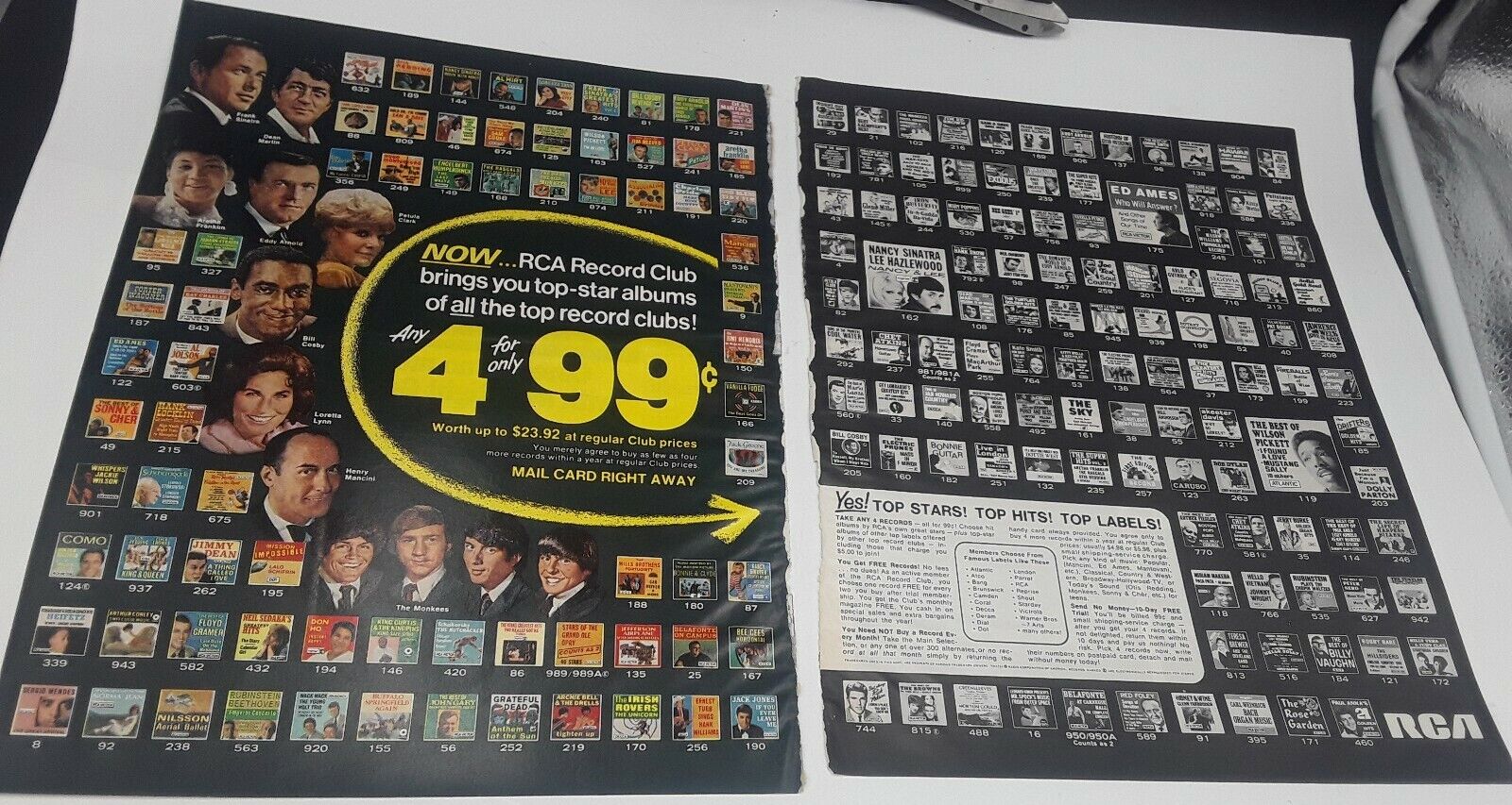 1968 RCA Record Club Ad Monkees Sinatra Loretta Lynn Martin  Ad 