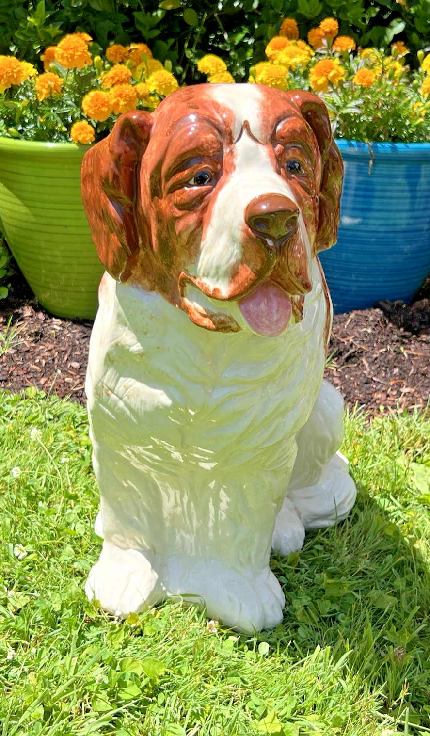 Lifelike Saint Bernard Garden Statue Dog Garden Yard Lawn Decor 23\