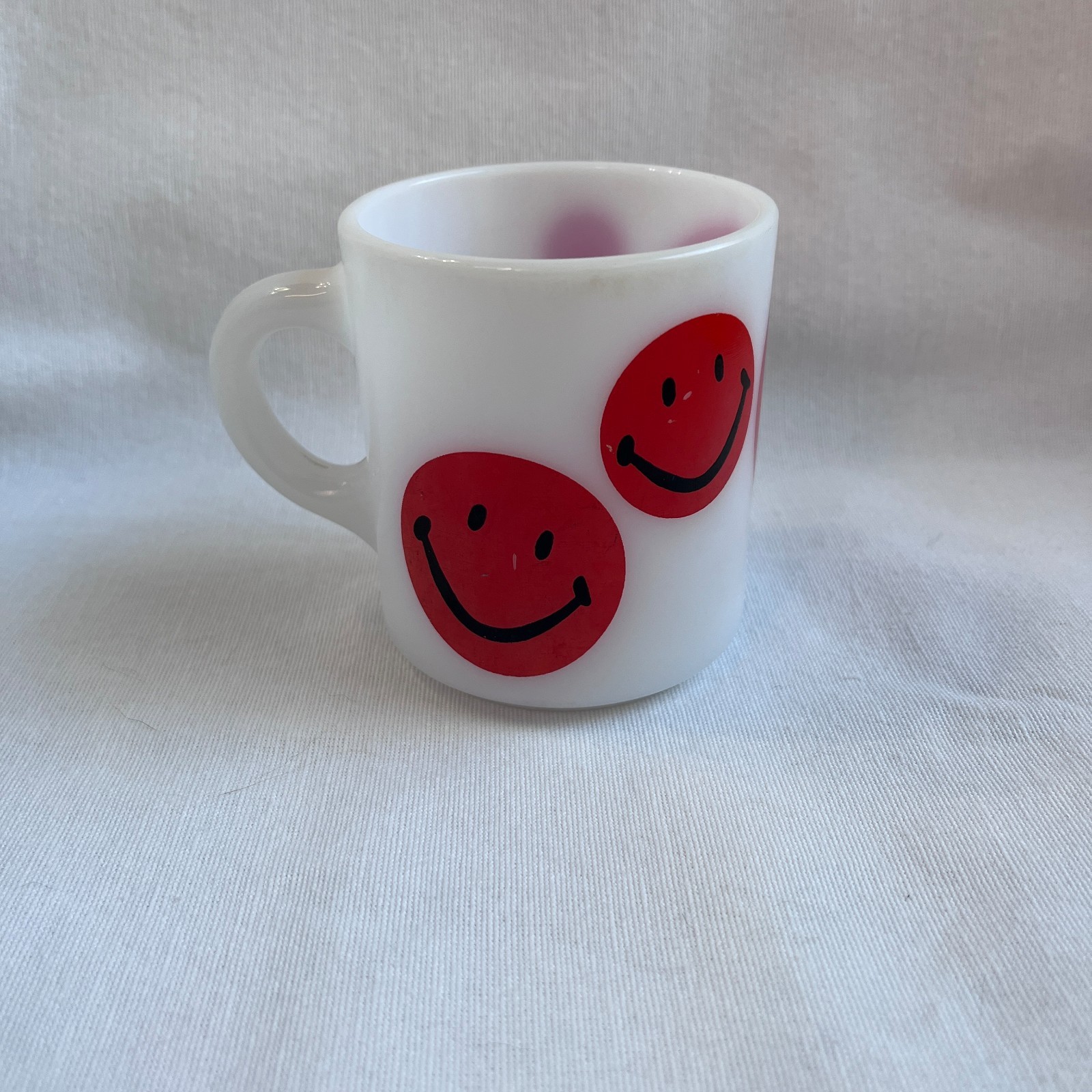 Vintage 1970s White Milk Glass Smiley Face Mug 3 1/2 Vintage 1970s White Milk Glass Smiley Face Mug 3 1/2