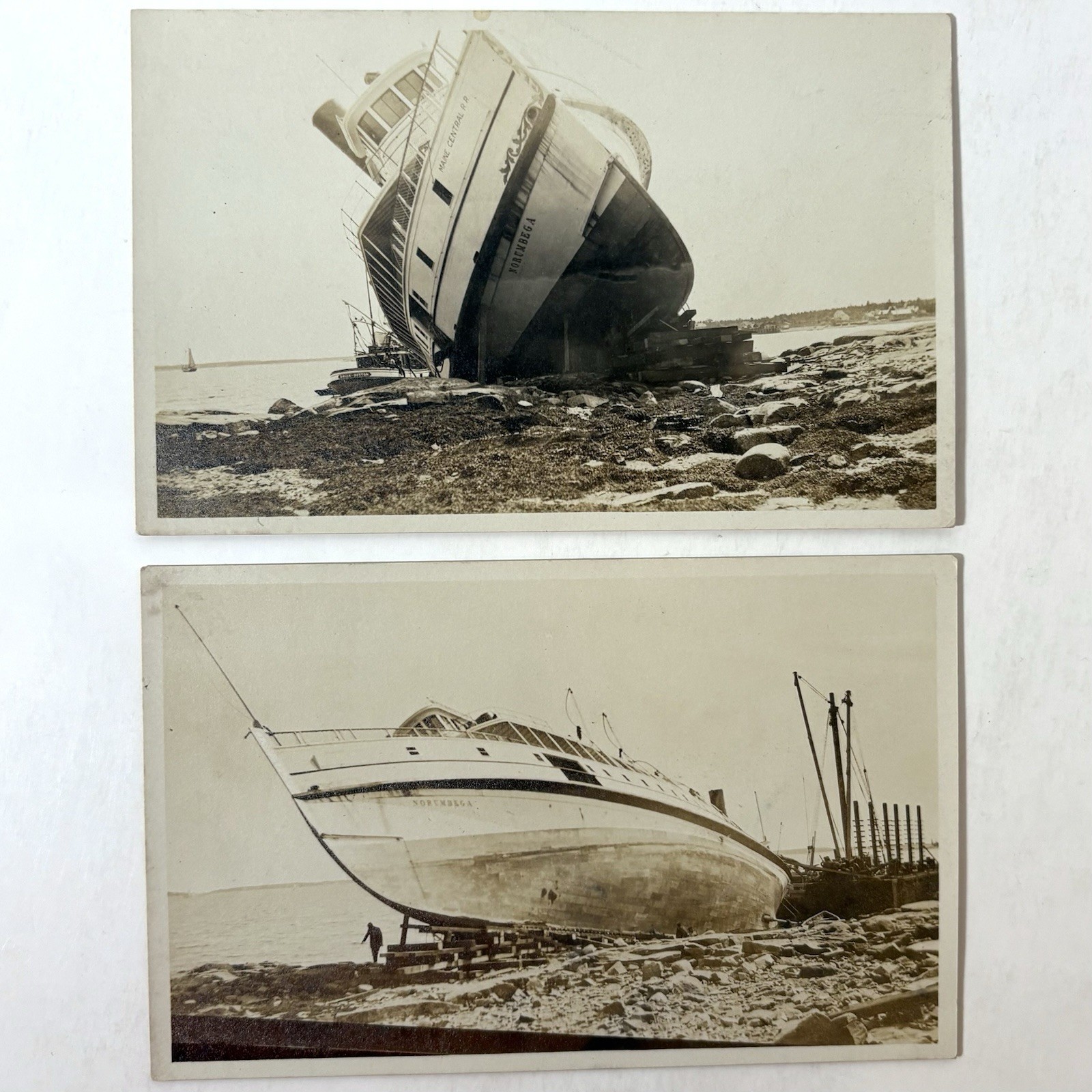RPPC Steamer Norumbega Aground 1920’s Clarks Point Maine ME Photo Postcards Lot RPPC Steamer Norumbega Aground 1920’s Clarks Point Maine ME Photo Postcards Lot