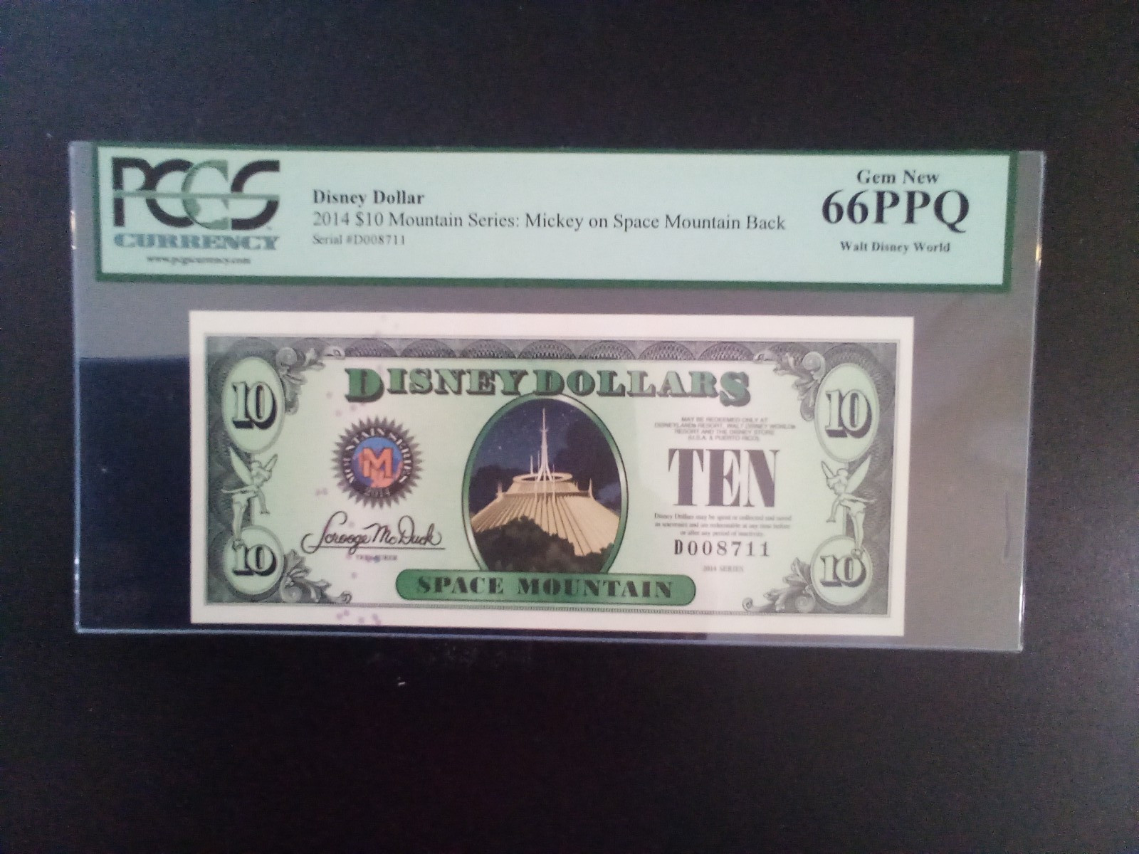 Disney Dollars 2014 D $10 Space Mountain PCGS 66 Gem New