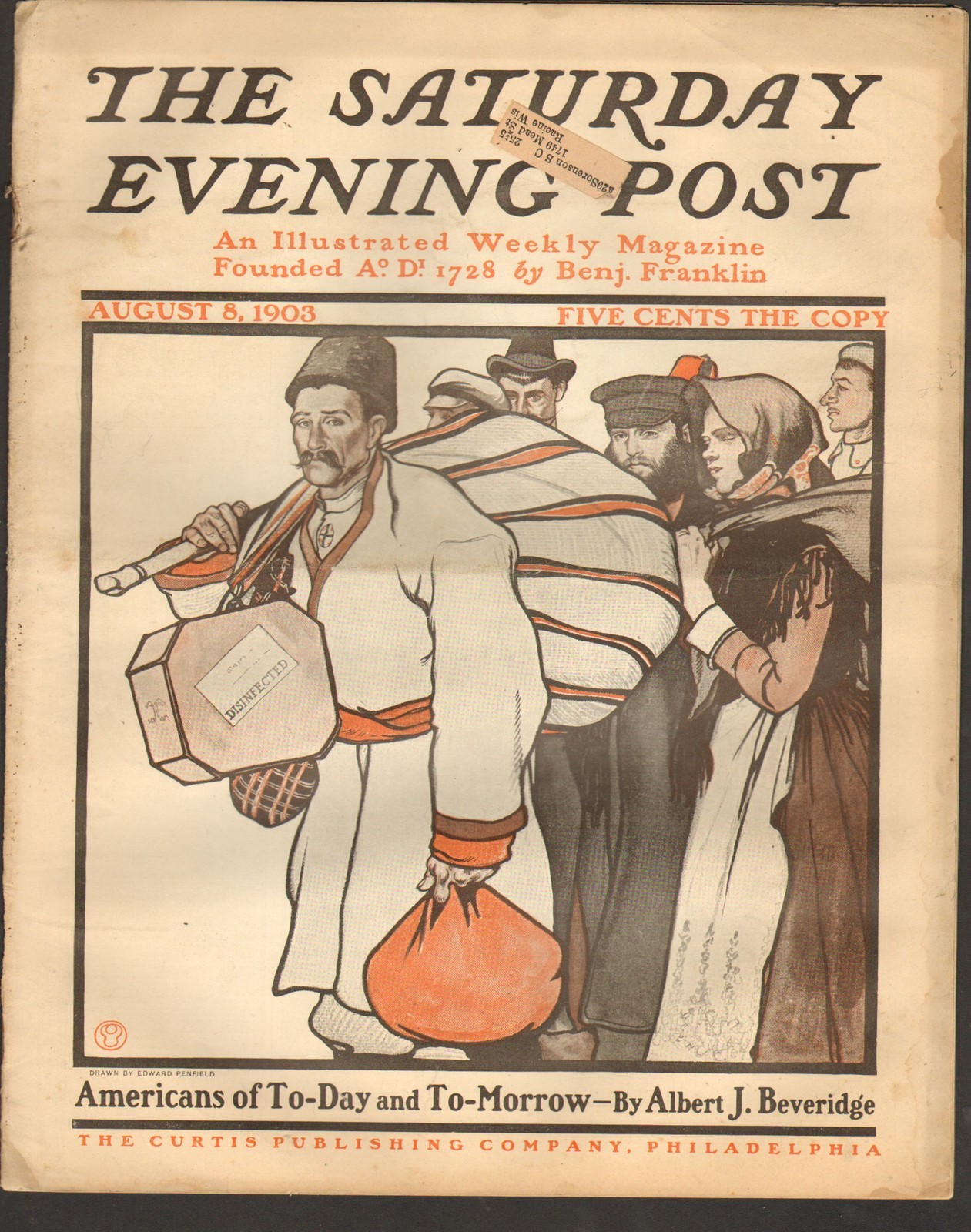 AUG 8 1903 SATURDAY EVENING POST - magazine - IMMIGRANTS - EDWARD PENFIELD AUG 8 1903 SATURDAY EVENING POST - magazine - IMMIGRANTS - EDWARD PENFIELD