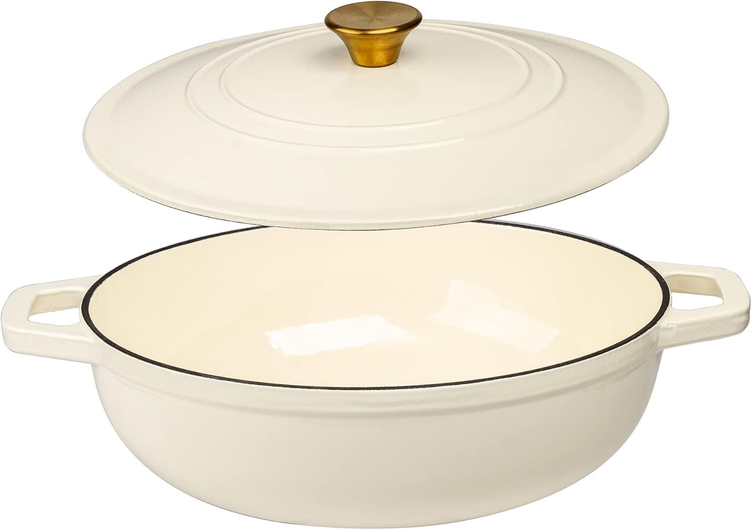 LEXI HOME ENAMELED 5QT CAST IRON DUTCH OVEN BRAISER - CREAM