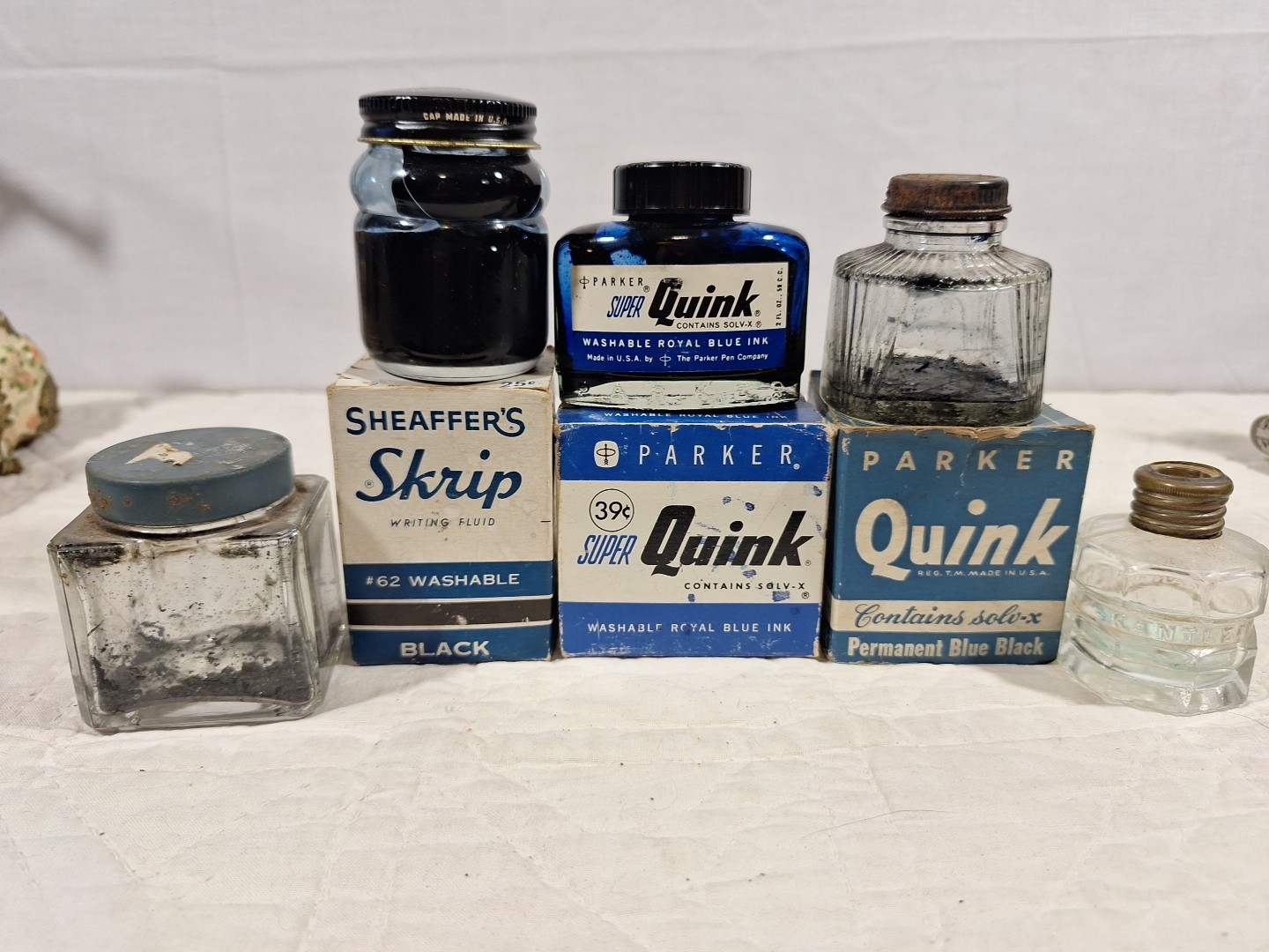 Vintage Parker Quink Bottle  Blue/black Empty Shaeffers Skrip FULL 