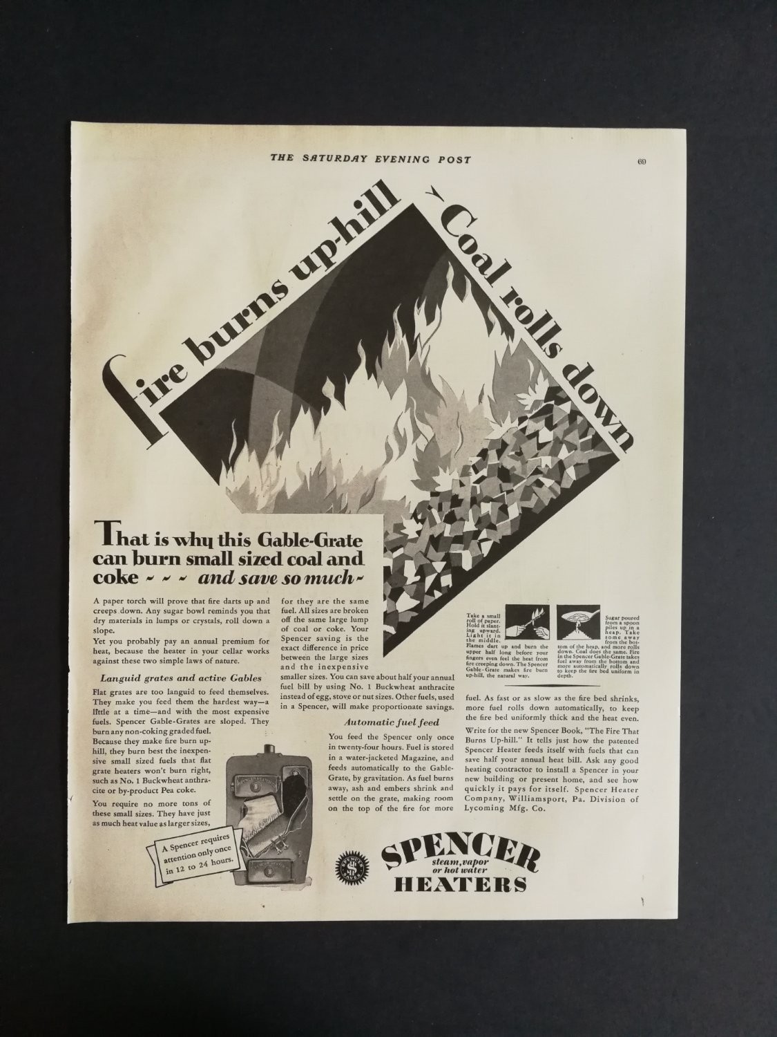 Spencer Heaters Gable-Grate 1928 Advertisement Full Page Print Ad 726