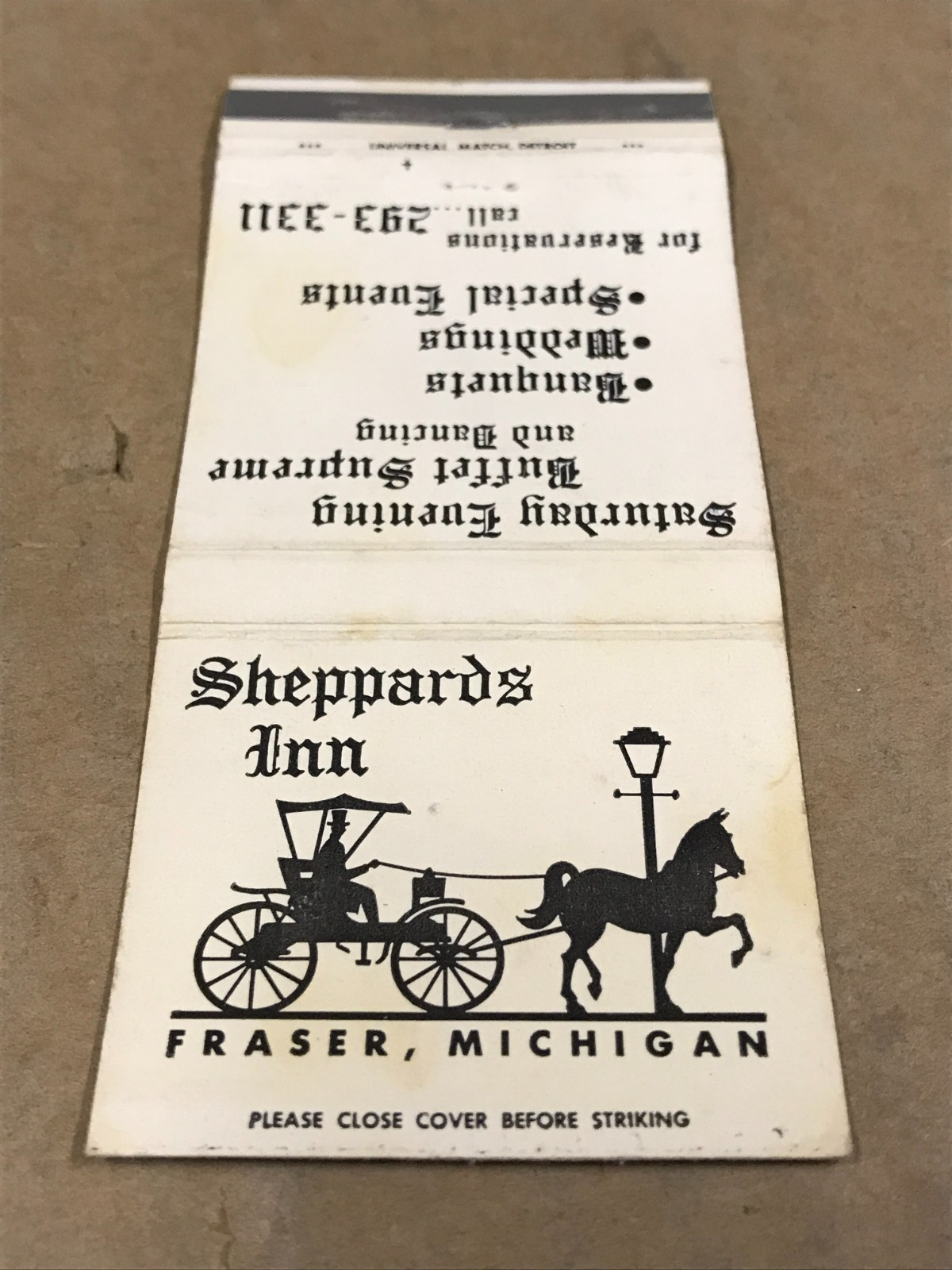 Vintage Sheppards Inn - Frasier, Michigan - Matchcover, Matchbook Vintage Sheppards Inn - Frasier, Michigan - Matchcover, Matchbook