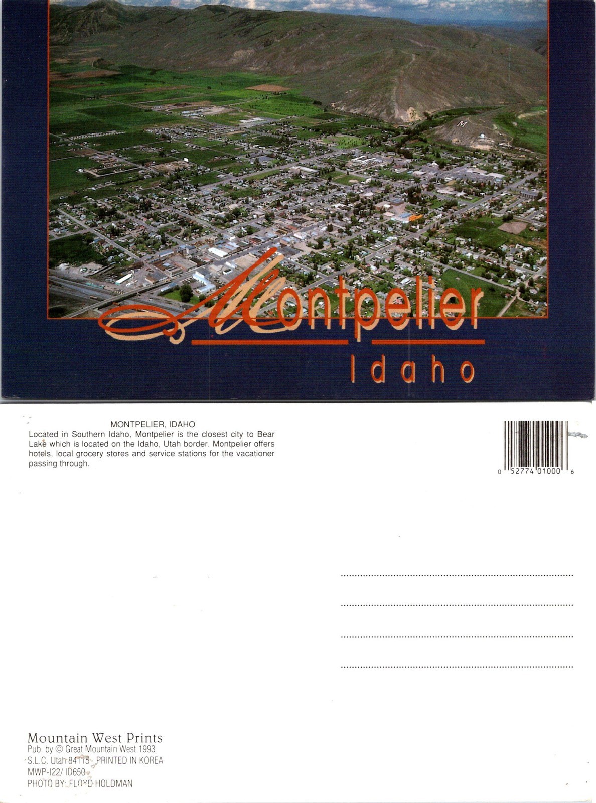 Aerial View of Montpelier Idaho Postcards unused 56242