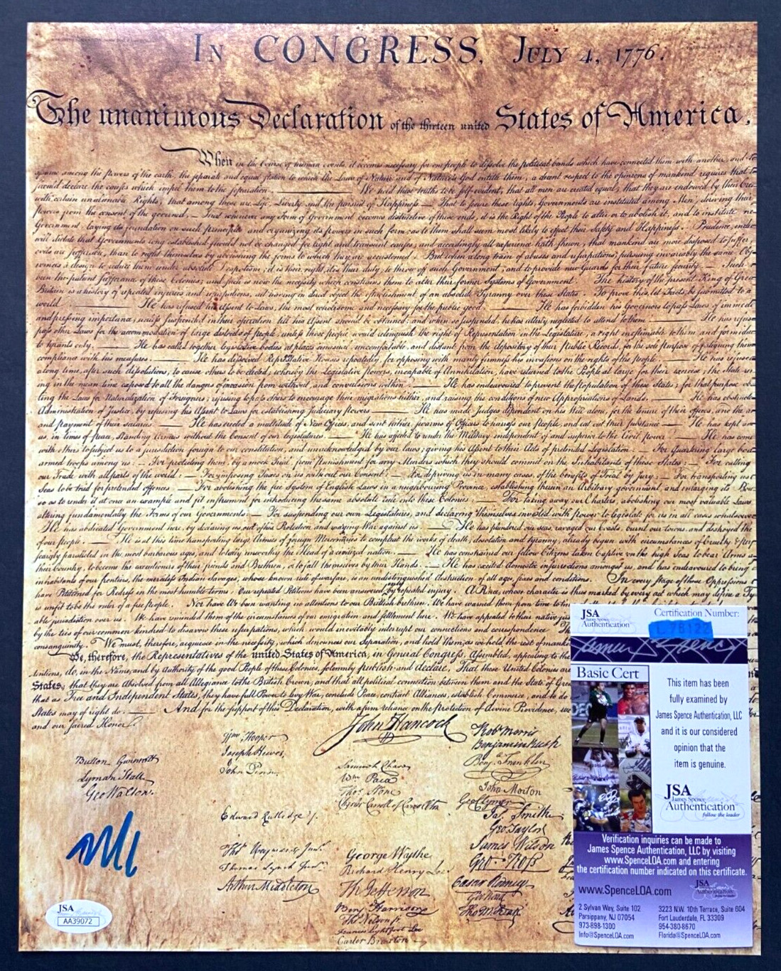 SENATOR MARCO RUBIO SIGNED 11X14 DECLARATION OF INDEPENDENCE PHOTO FLORIDA JSA SENATOR MARCO RUBIO SIGNED 11X14 DECLARATION OF INDEPENDENCE PHOTO FLORIDA JSA