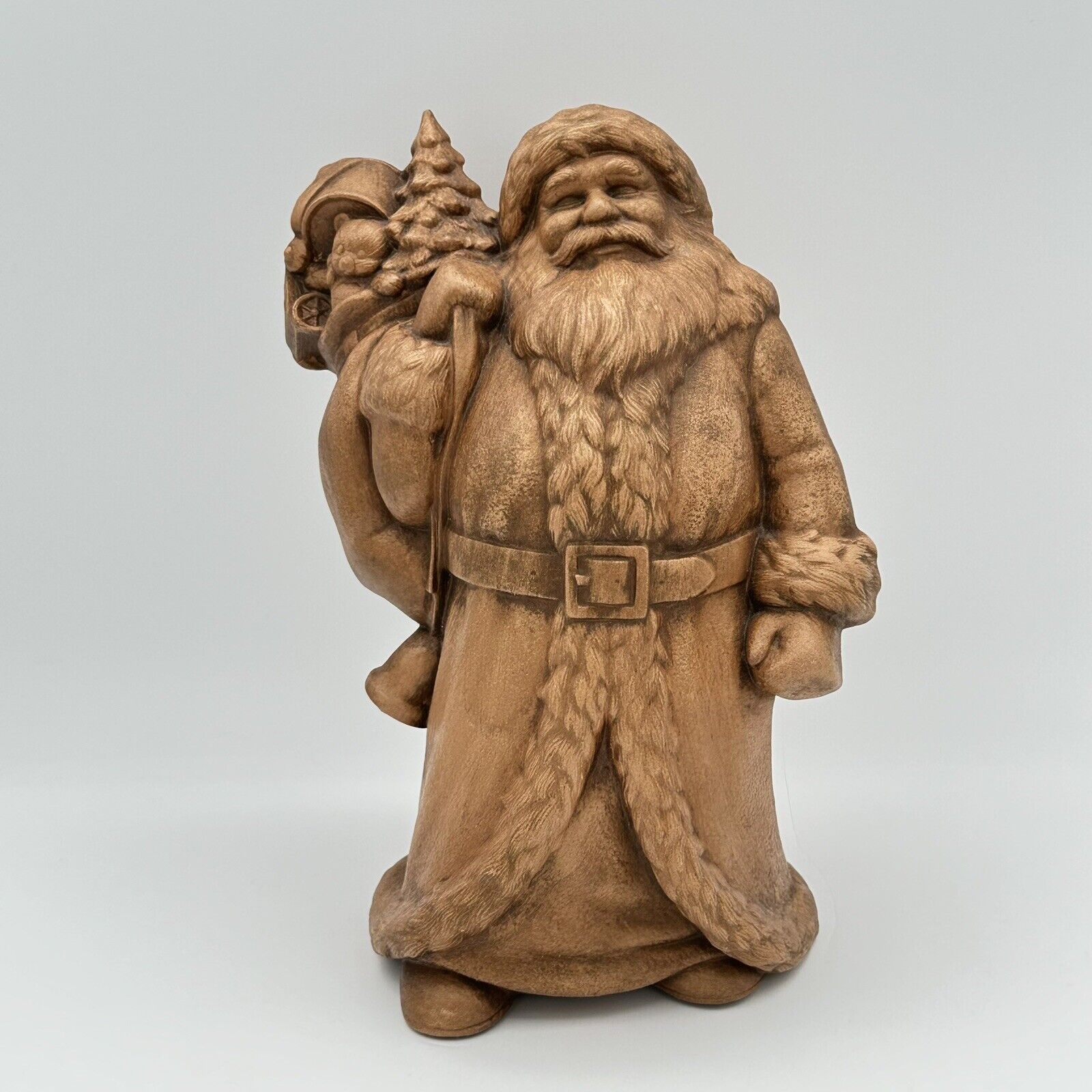 Vintage Ceramic Santa With Toy Bag 8 1/2” Beautiful Brown Tone Christmas 1988