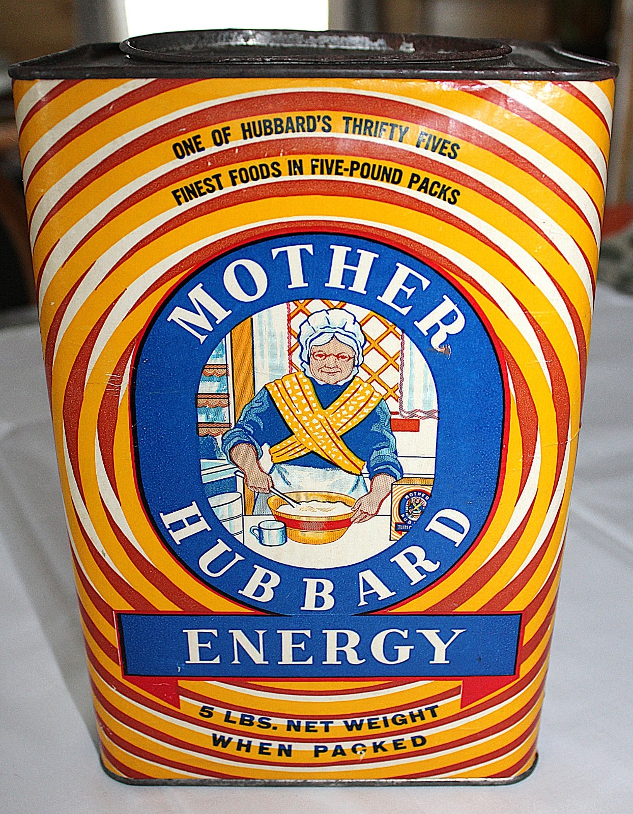Antique 1930's Mother Hubbard Energy Wheat Cereal Tin Great Graphics 9.25 Antique 1930's Mother Hubbard Energy Wheat Cereal Tin Great Graphics 9.25