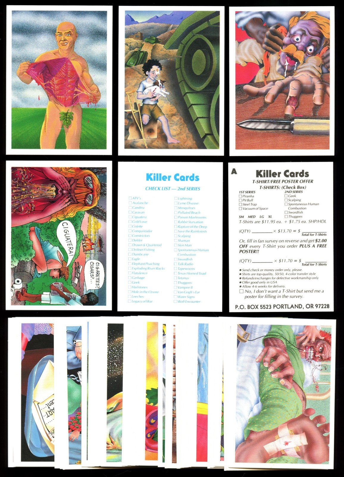 1989 Killer Cards Complete Set #1-45 w/ Checklist & T Shirt offer Card