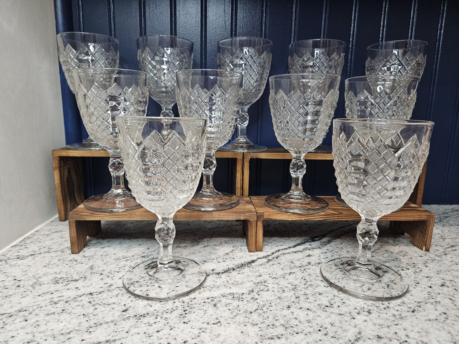 Antique EAPG Jacob's Ladder US Glass Wine/Water Glass/Goblet Stemware 11 Avail.