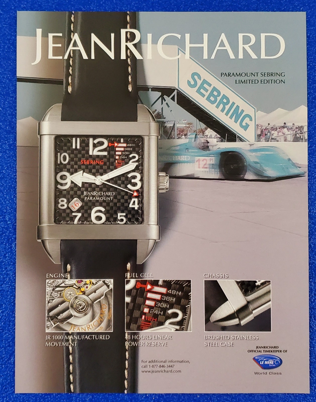 2006 JEAN RICHARD PARAMOUNT WRISTWATCH PRINT AD OFFICAL SEBRING / LA MANS WATCH