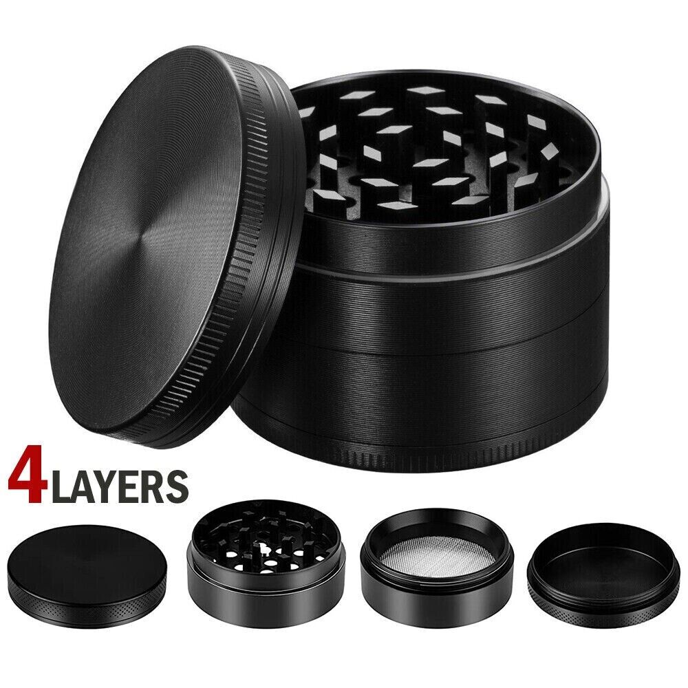 4-Piece Small Hand Crusher Mill Tobacco Herb Grinder  Metal  Magnetic Top Black