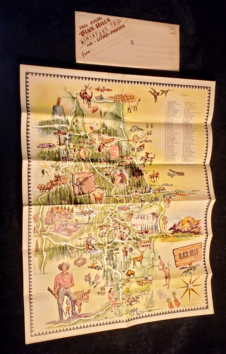 1950 Cartograph Black Hills SD Vacationland Map Dean Nauman Artist Rare