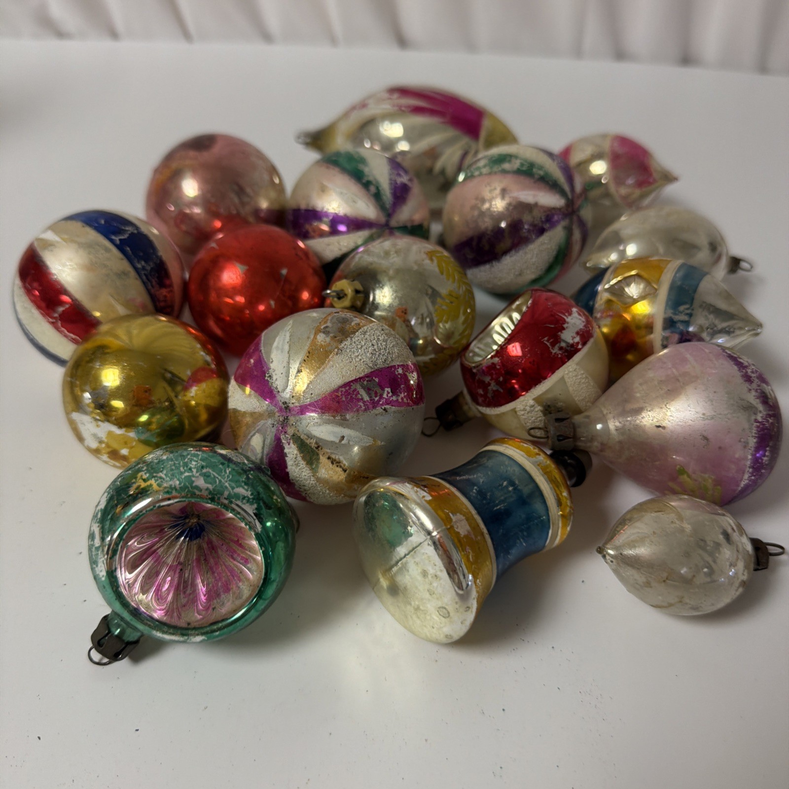 Very Old 17 Antique/Vintage Mercury Glass Christmas Ornaments Poland USA Very Old 17 Antique/Vintage Mercury Glass Christmas Ornaments Poland USA