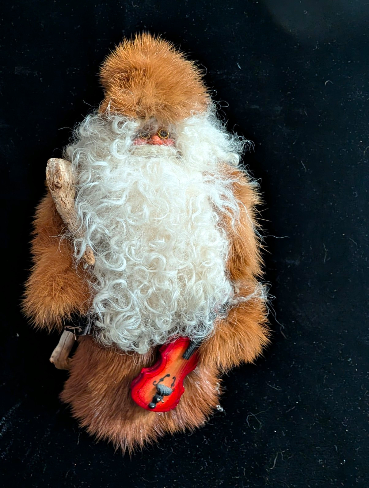 Vintage Handcrafted Rustic Santa Figurine Fur/Fabric/Wood w/staff & violin Vintage Handcrafted Rustic Santa Figurine Fur/Fabric/Wood w/staff & violin