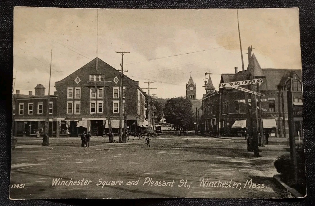 Vintage 1900s Winchester Square & Pleasant Steet Winchester, Mass Postcard
