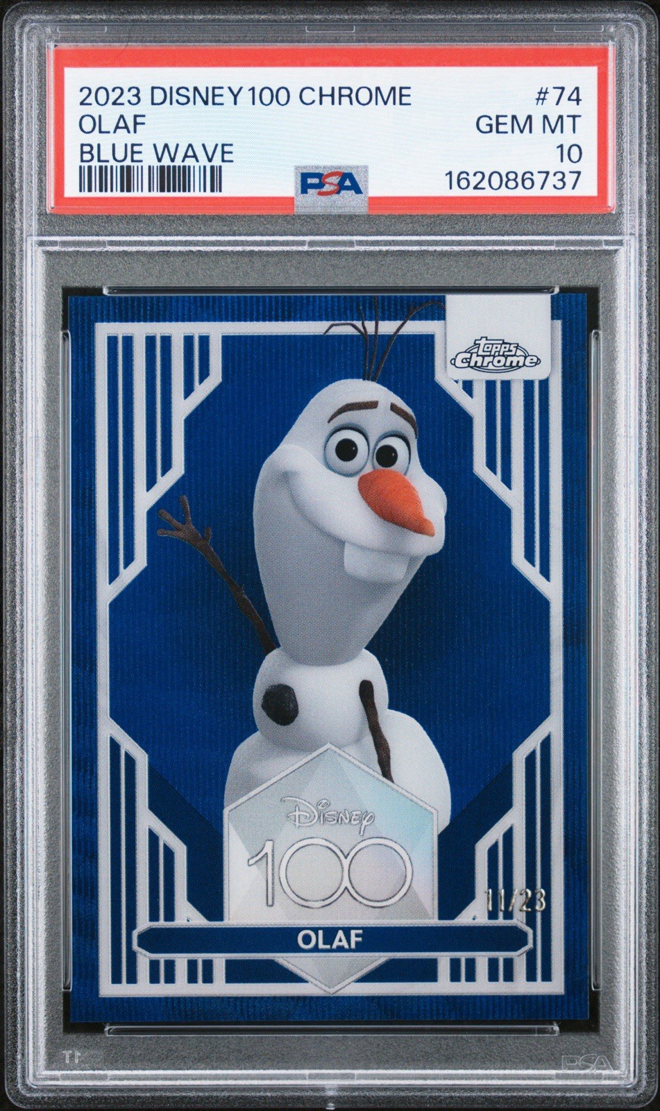 2023 Topps Chrome Disney Olaf Blue Wave Refractor #’d /23 PSA 10 Frozen