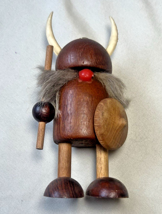 Scandinavian Danish Wooden Viking Figurine Fur Helmet Spear Shield Denmark Z Scandinavian Danish Wooden Viking Figurine Fur Helmet Spear Shield Denmark Z