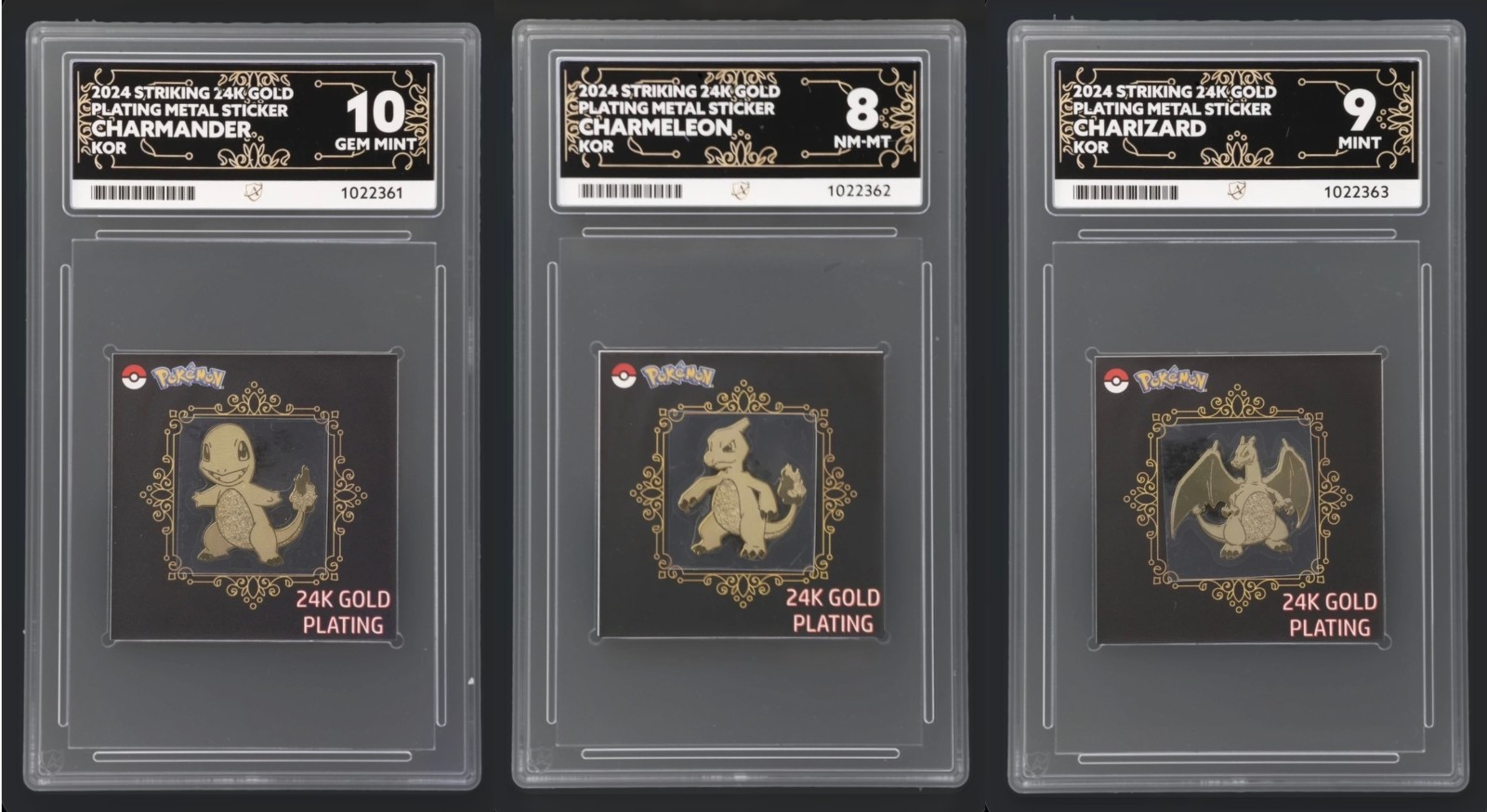 Pokémon Korean 24K Gold PlatedSticker Charmander Charmeleon Charizard ACE 8/9/10 Pokémon Korean 24K Gold PlatedSticker Charmander Charmeleon Charizard ACE 8/9/10
