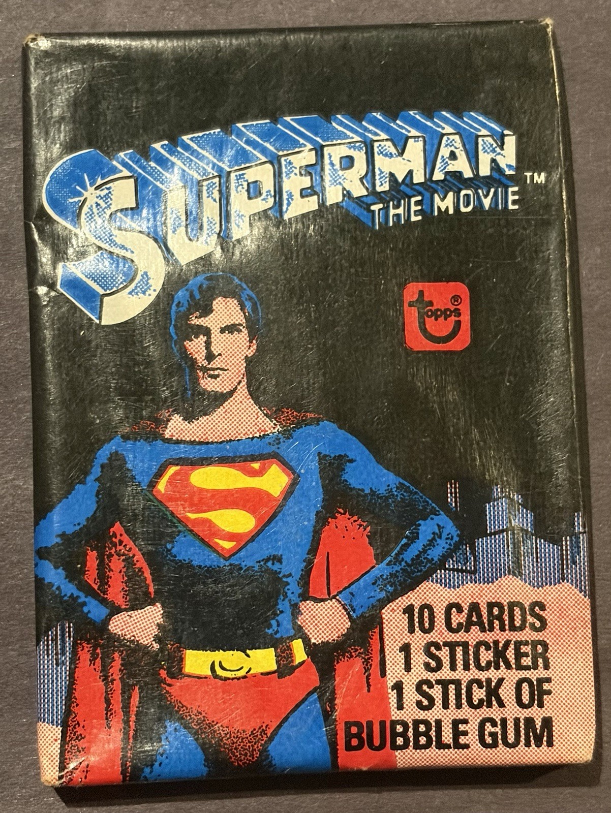 1978 Topps Superman The Movie Unopened Wax Pack. Christopher Reeves ill. Adams 1978 Topps Superman The Movie Unopened Wax Pack. Christopher Reeves ill. Adams
