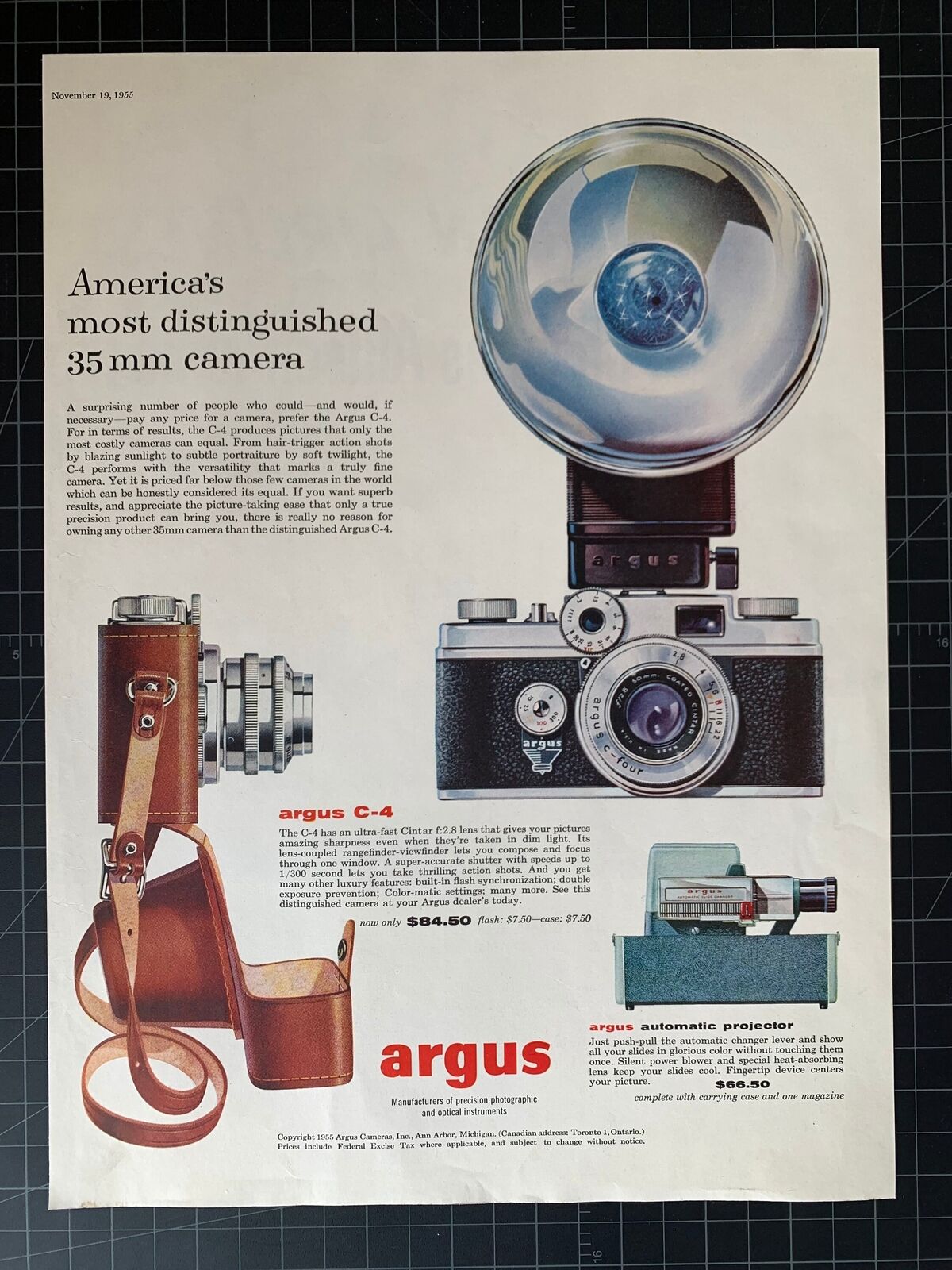 Vintage 1955 Argus Cameras Print Ad