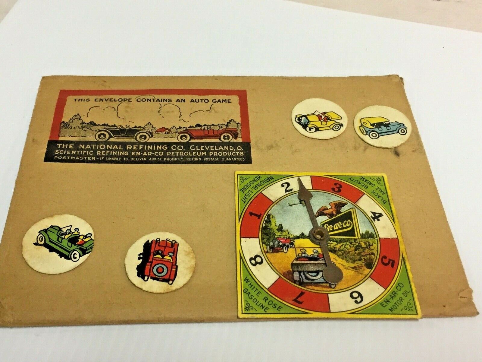  ANTIQUE* 1919 En - Ar - Co Oil & Automobile Game & pieces. WHITE ROSE GASOLINE