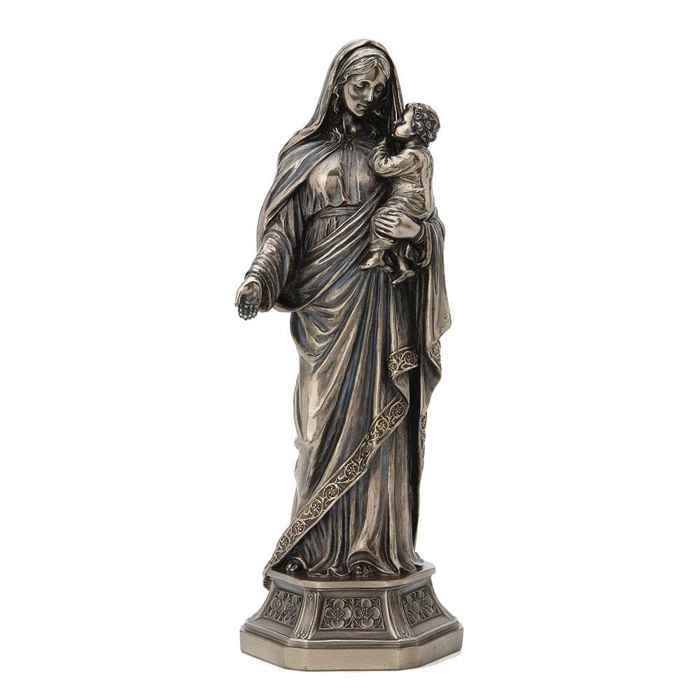 Veronese Design 11.5 Inch Holy Mother Mary Holding Infant Jesus Antique Bronze