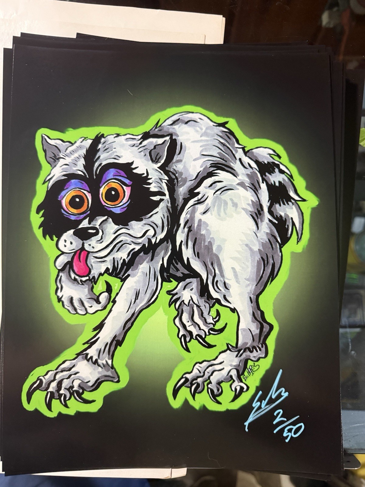 JIMOTHY THE RACCOON MONSTER ART PRINT SCHERES LIMITED SIGNED NUMBERED