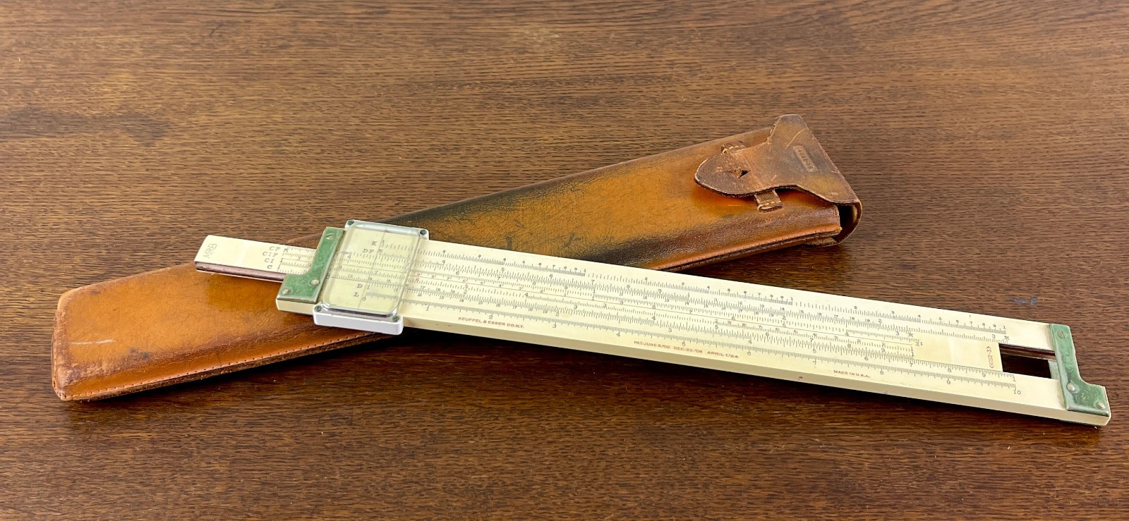 Antique K&E Keuffel Esser 4092-3 Log Log Duplex Slide Rule Leather Case