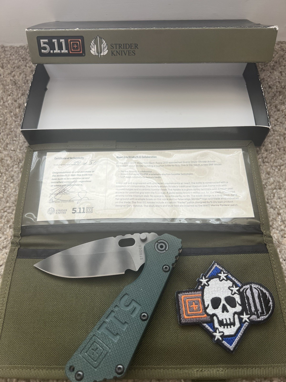 Very Rare Strider / 5.11 SMF Folding Knife #231 Of 511 Made In USA Very Rare Strider / 5.11 SMF Folding Knife #231 Of 511 Made In USA