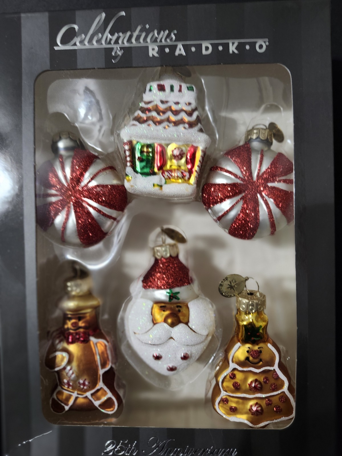 Christopher Radko 25th Celebration Set Of 6 Glass Christmas Ornaments NIB Christopher Radko 25th Celebration Set Of 6 Glass Christmas Ornaments NIB