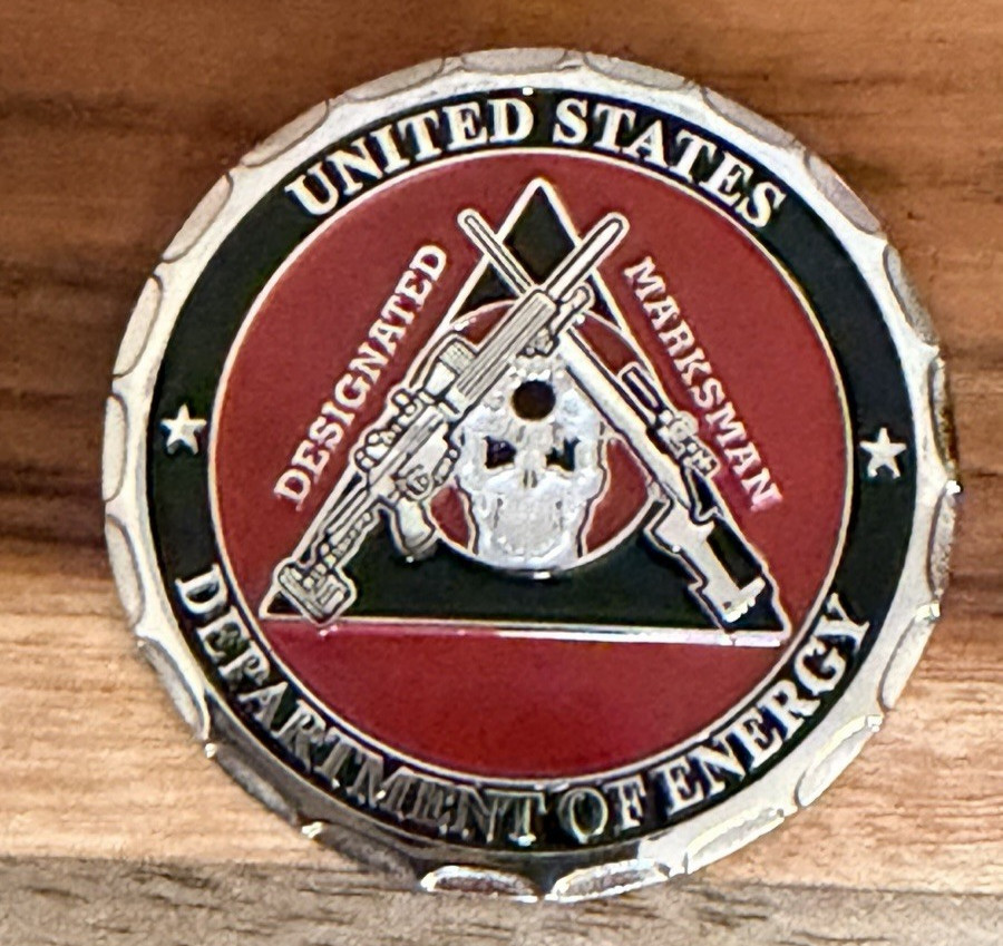 RARE DOE Designated Marksman Challenge Coin Dept of Energy Security Bullet Hole